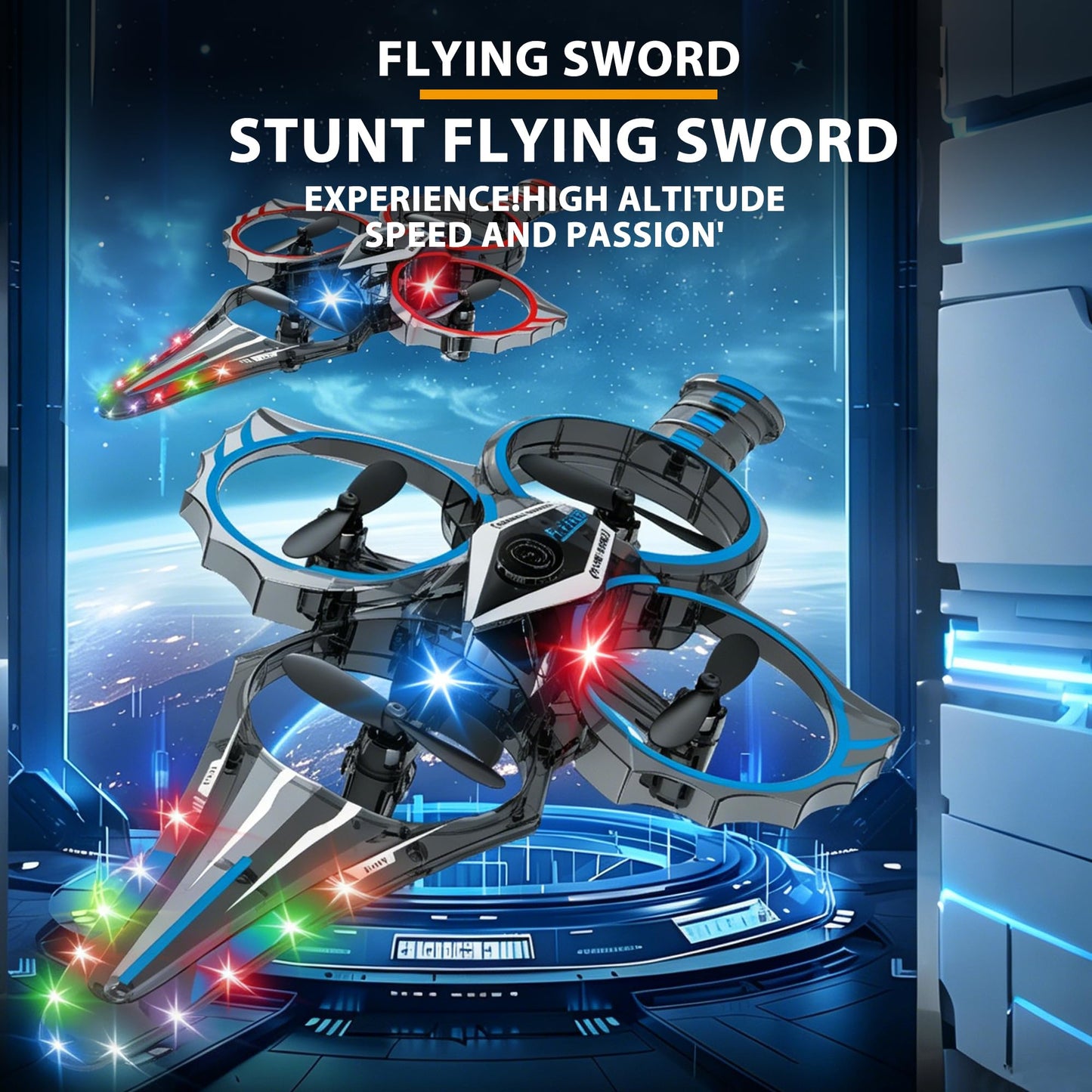 Virellia Flying Sword RC Airplane, Gesture Control Airplanes for Kids Adult 8-16, Remote Control Drone Sword with Light, 360° Flip Fighter Jet Toy, Gravity Sensing, Stunt Roll, Gift for Boy Girl, Blue