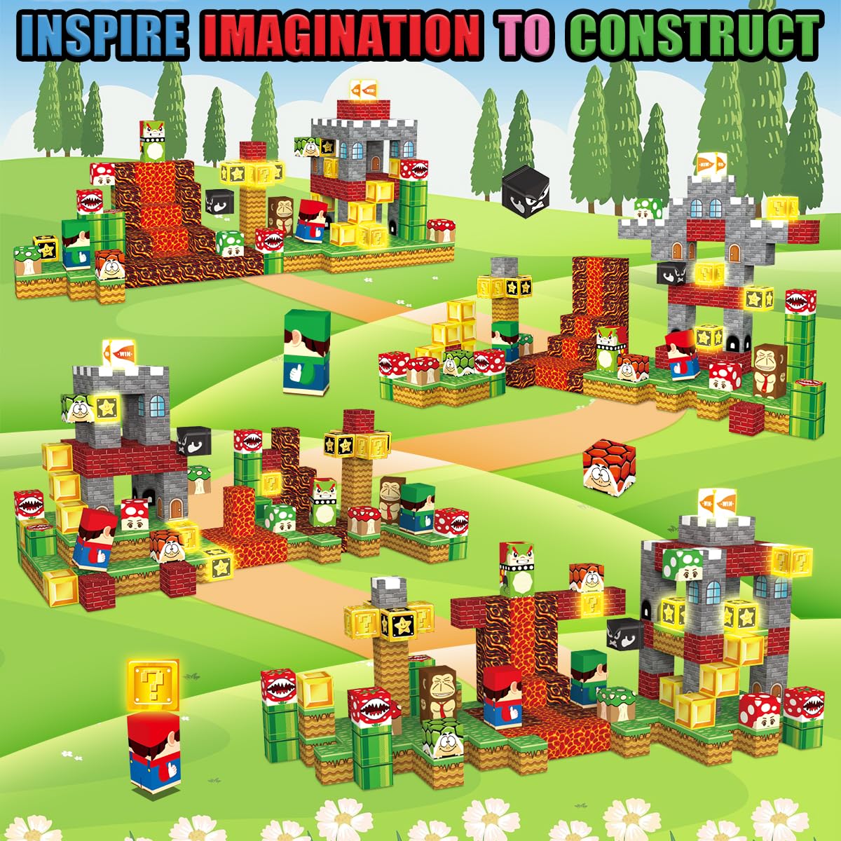 Daoyehsy 200PCS Magnetic Blocks Building Toys, 1" Light Up Building Blocks Magnet Cubes Tiles for Toddlers Boys Girls 3+, Build 3D World STEM Sensory Construction Toys