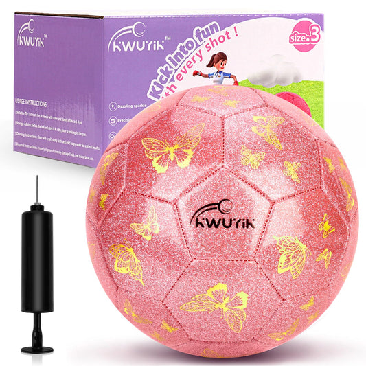 OKWUYiK Kids Soccer Goal Set with Size 3 Pink Glitter Butterfly Soccer Ball and Pump Toddlers Ages 3-5 Indoor Outdoor Backyard Training Gift Boys Girls
