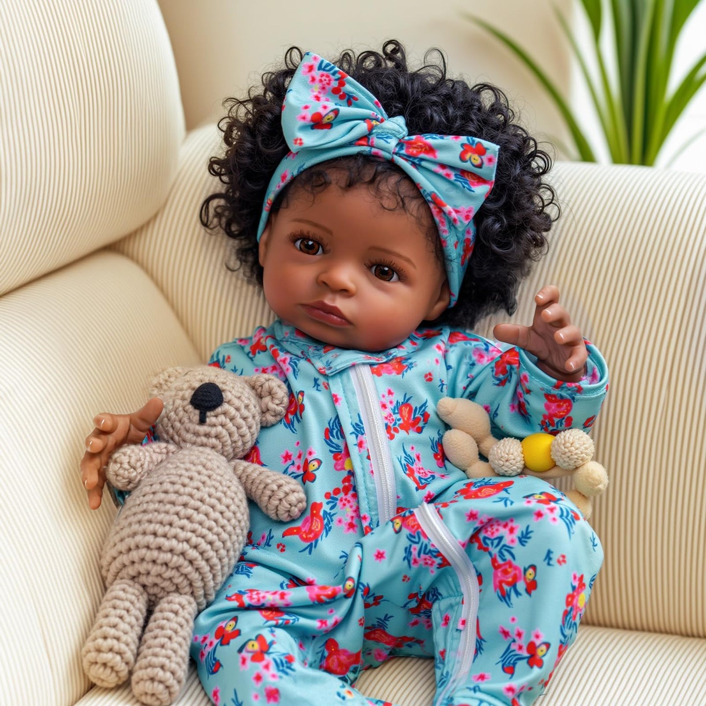 BABESIDE Lifelike Reborn Black Girl- 18-Inch Realistic Newborn Real Life Baby Dolls with Clothes and Toy Gift for Kids Age 3+