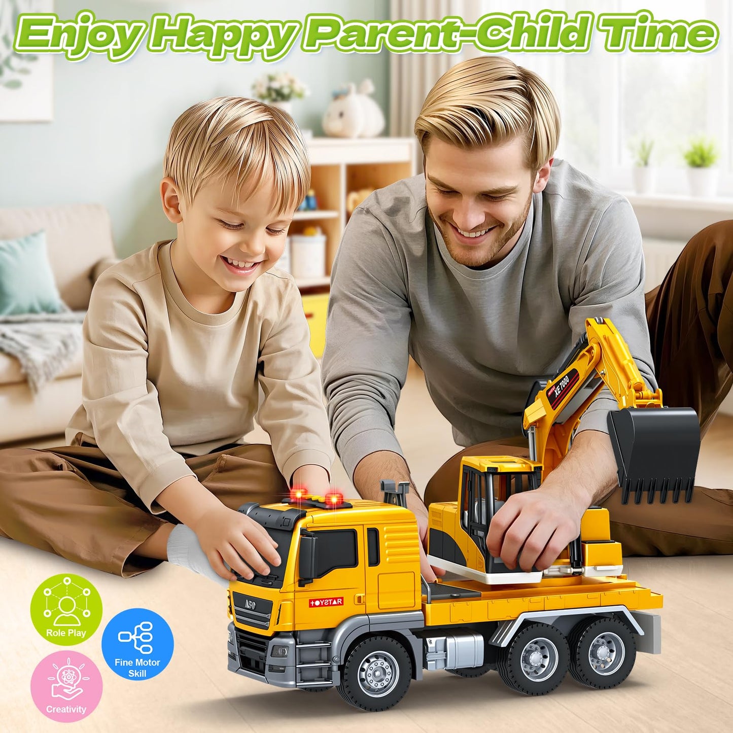 SpringFlower Large Excavator Truck Toy, 3 4 5 6 Year Old Boys Toddlers Toy Truck, Lights & Sounds Toy Excavator for Boys Age 4-7, Kids Toddles Birthday for Kids
