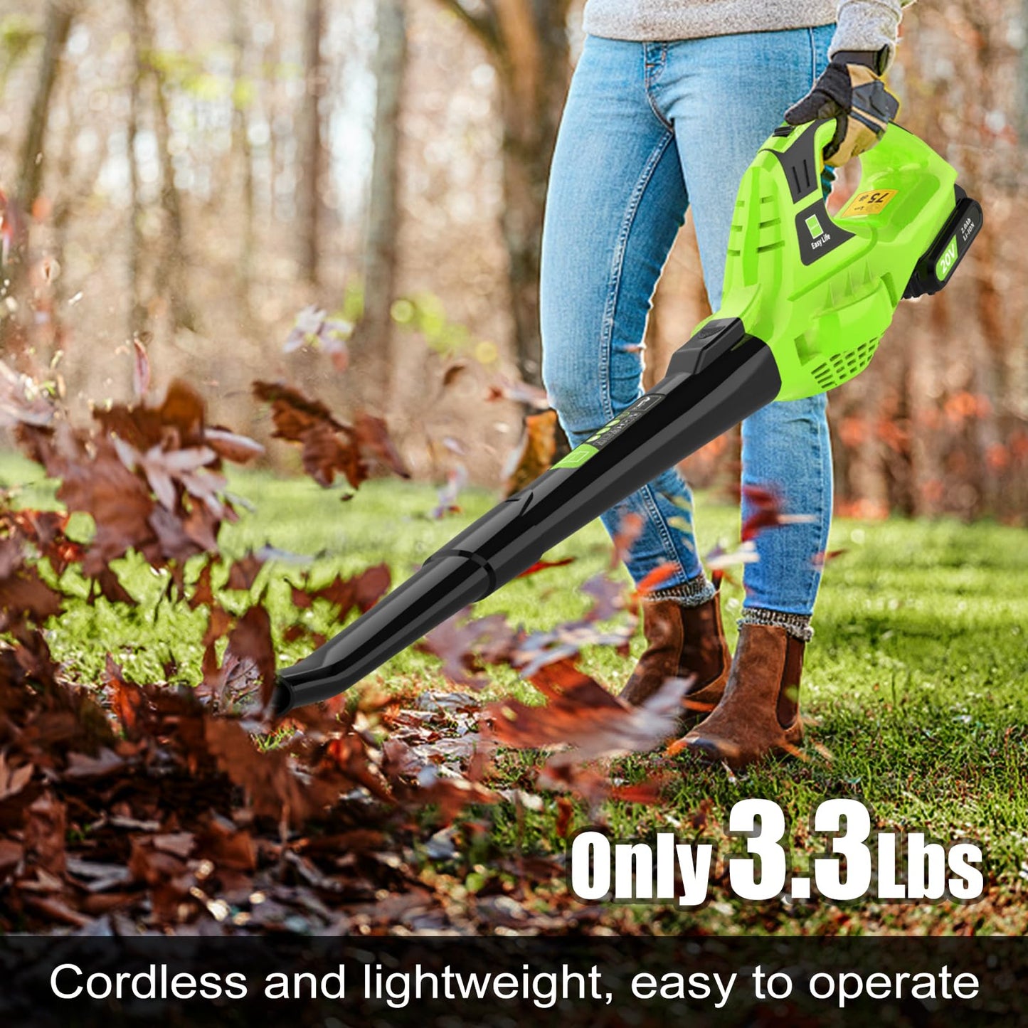 Leisch Life 21V Leaf Blower Cordless | Handheld Electric Lightweight Blower with 2.0Ah Rechargeable Battery & Fast Charger | Adjustable Speeds, Portable Design for Lawn, Patio, Yard, Sidewalk Cleaning