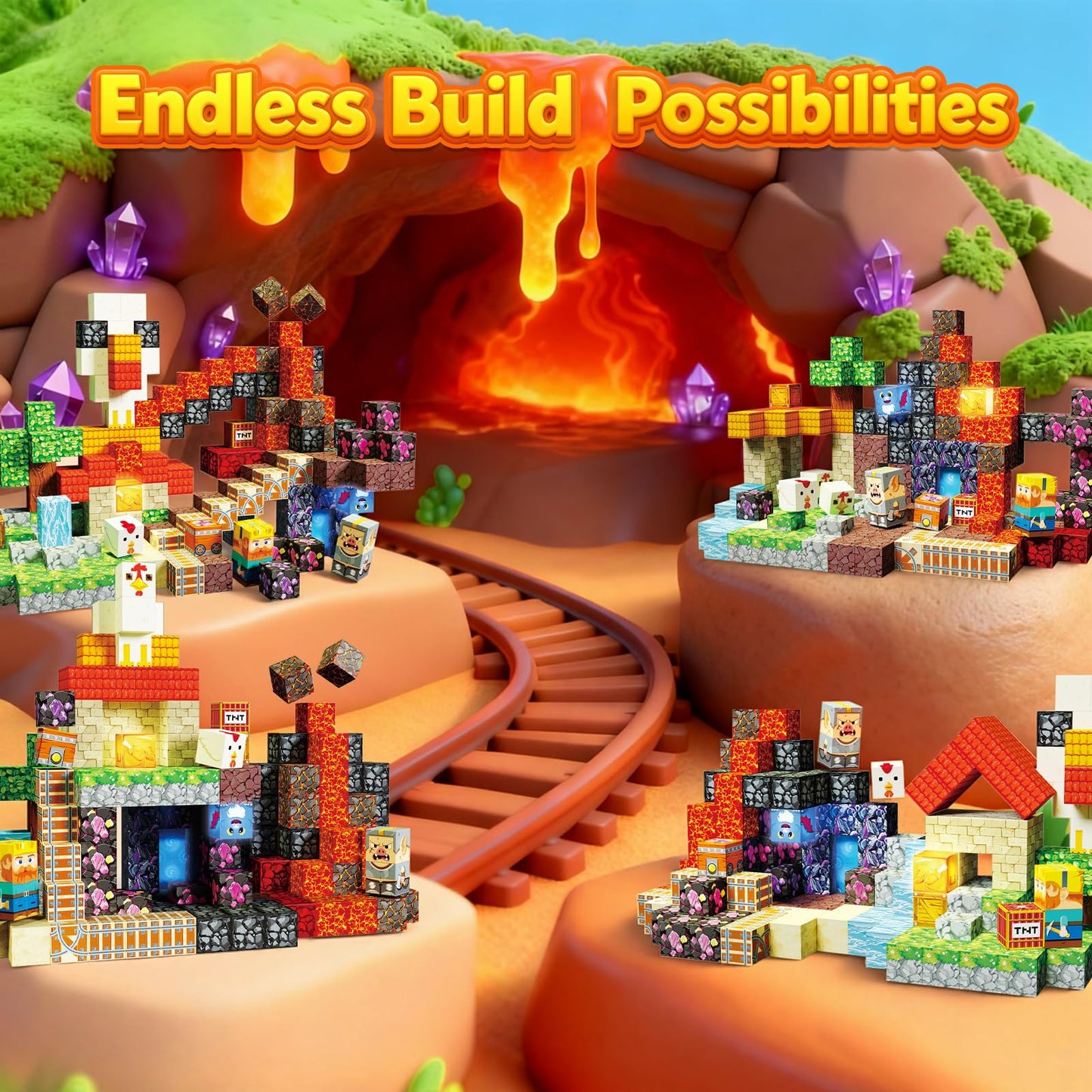 Laoren 200PCS Magnetic Building Blocks Magnetic Blocks Cubes for Kids Ages 4-8 STEM Constructions Magnet Blocks Sensory Stacking Toy (Lava Grill Chicken-200pcs)