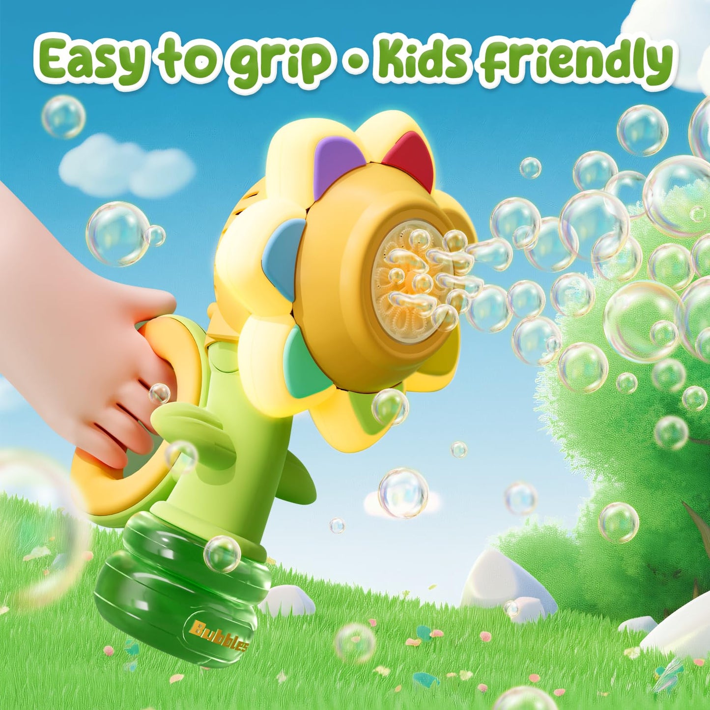Rechargeable Flower Bubble Guns for Kids W/LED Lights & 10 Refill Solutions, Fun Swing Dance Bubble Maker Machine Blower Blaster Toys,Outdoor Summer Play, Easter, Birthday Party Favors & Gifts Pink