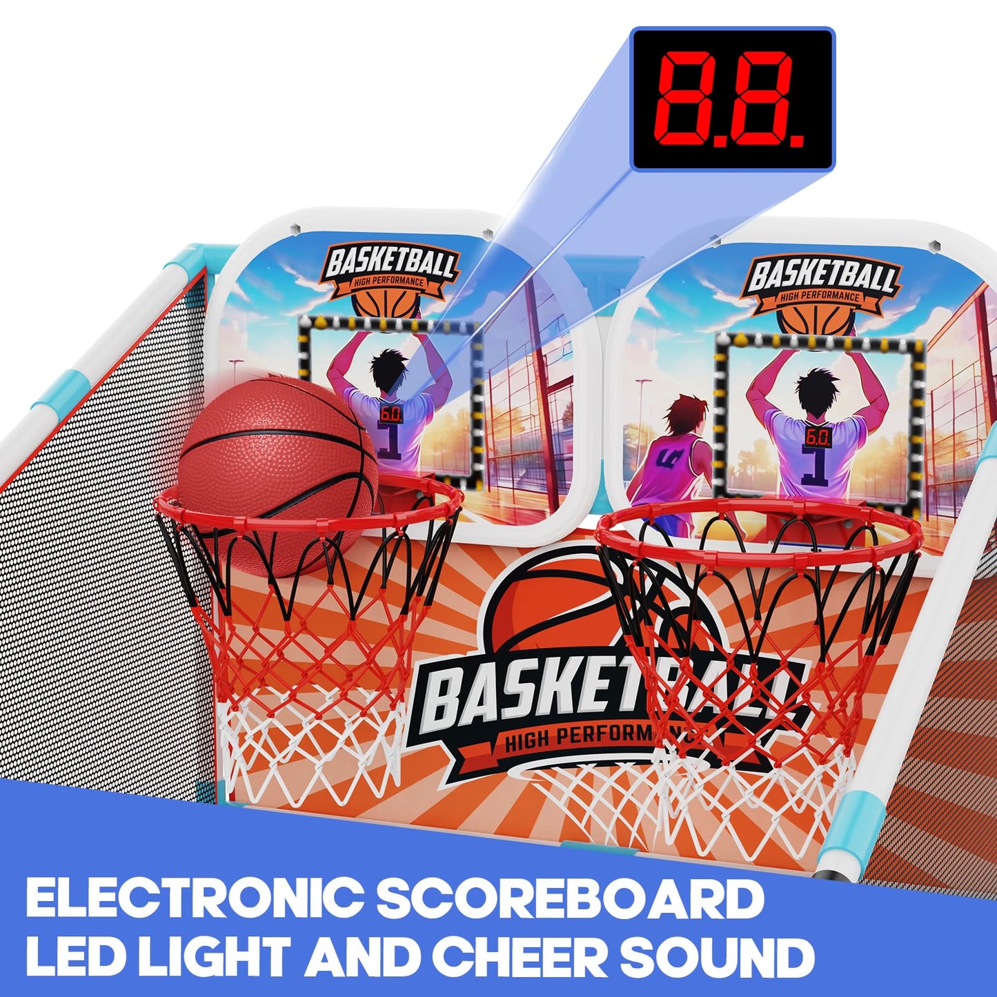 2-Player Arcade Basketball Game Set,Upgraded Indoor Hoop with LED Light Electronic Scoreboard 4 Balls,Carnival Games Sports Toys Kids 3-10 for Home Party Backyard Outdoor Boys Girls Toddlers Gifts