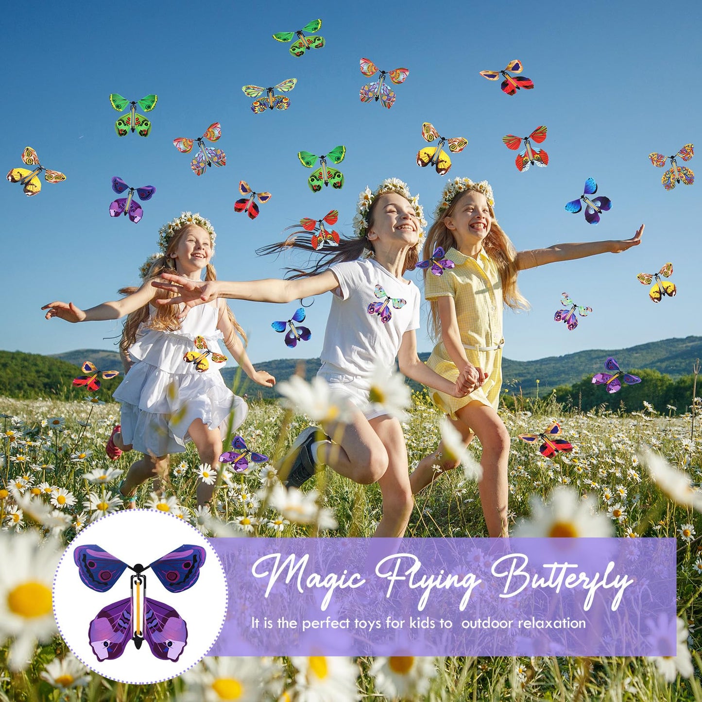 Lenwen 100 Pcs Magic Flying Butterfly Wind up Paper Butterflies that Fly Rubber Band Powered for Bookmark Card Surprise Gift Wedding Birthday Party 10 Styles, 4.41 x 4.92 Inch