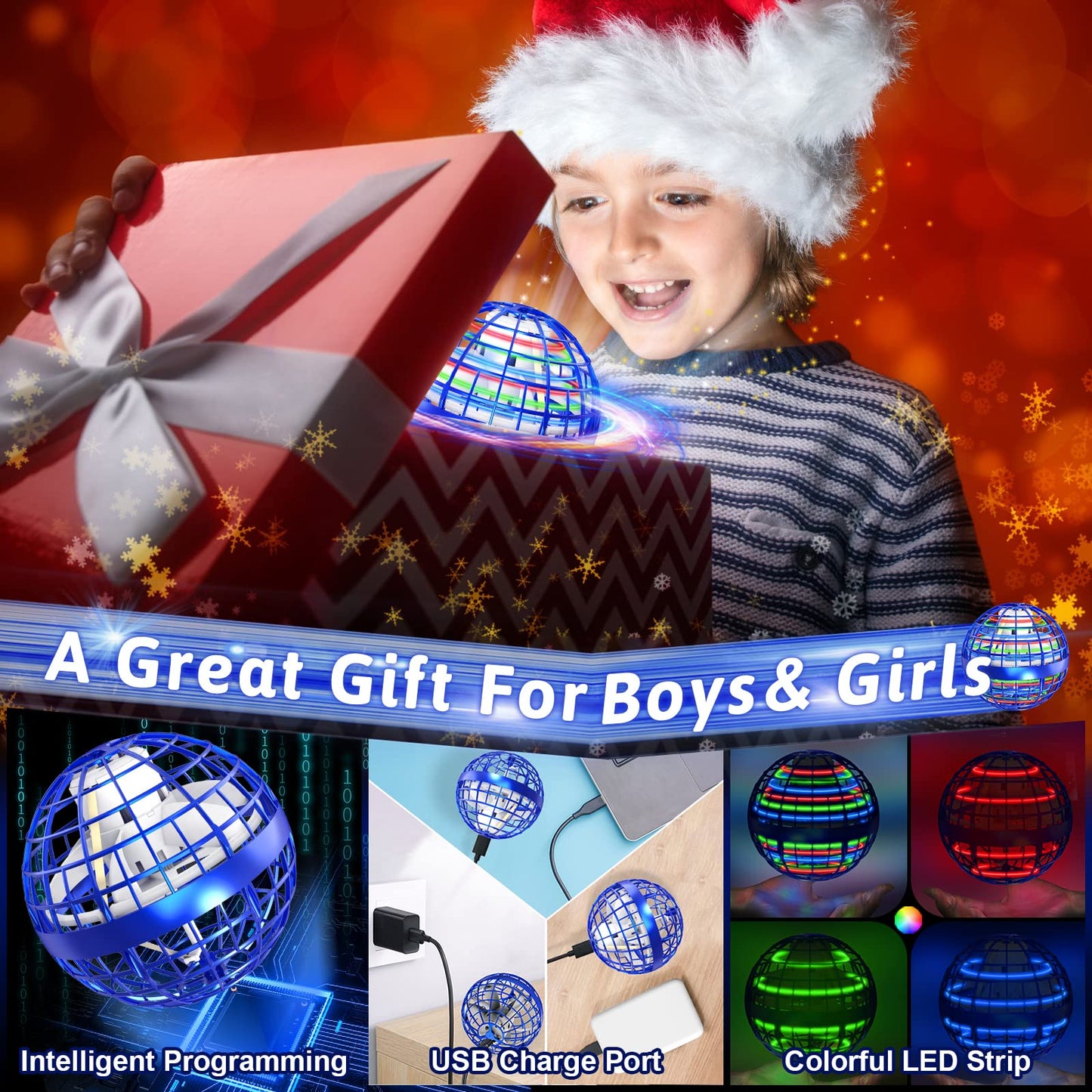 semai Flying Orb Ball Toy 2025, 2 Pack Magic Cosmic Globe UFO Boomerang Hover Ball Fidget Spinner Mini Drone for Kids Age 6-8-13, Cool Toys Gift for 6 7 8 9 10+ Year Old Boys Girls Teens Outdoor Toys