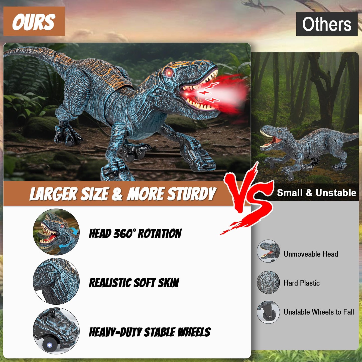 Lozadia Remote Control Dinosaur Toys for Kids 3-5 5-7 8-12 yr, Large T-Rex Dinosaur Toys with 360° Swaying Head, Mist Spray & Roar, Realistic Walking Robot Dino Toy, Best Birthday Gifts for Boys Girls