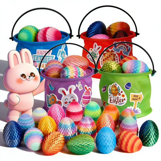 TBOLINE 24 Pack 3D Printed Dragon Egg, Articulated Crystal Animals Dragon Fidget Toys with Basket & Stickers, Small 3D Printer Dinosaur Eggs Party Favors Classroom Prizes for Kids Boy 5-7 8-12