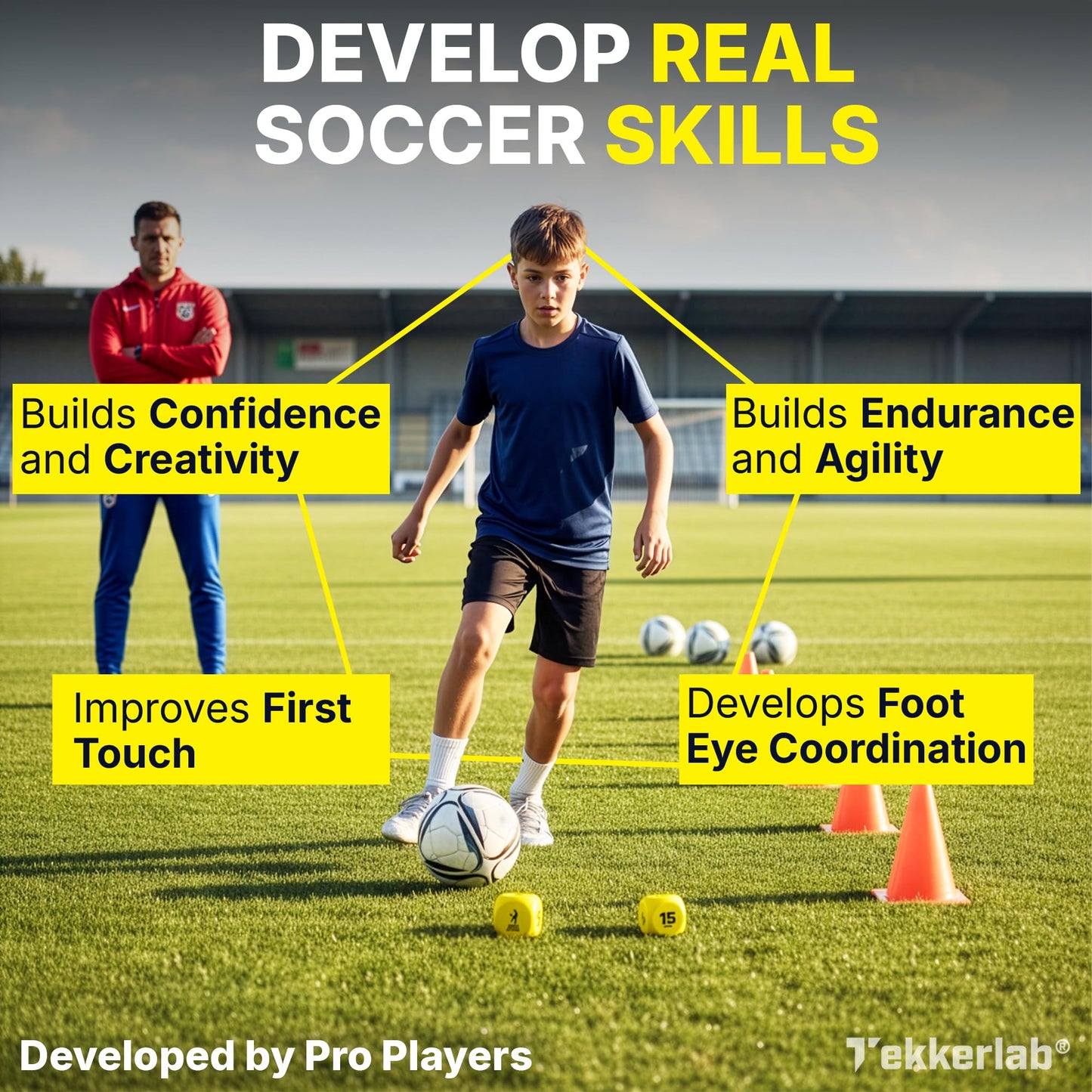 Tekkerlab Soccer Kick Up Dice - Soccer Gifts for Boys 8-12 & Girls - Fun Game for All Skill Levels - Boosts Touch, Agility & Coordination - Training Equipment & Accessories