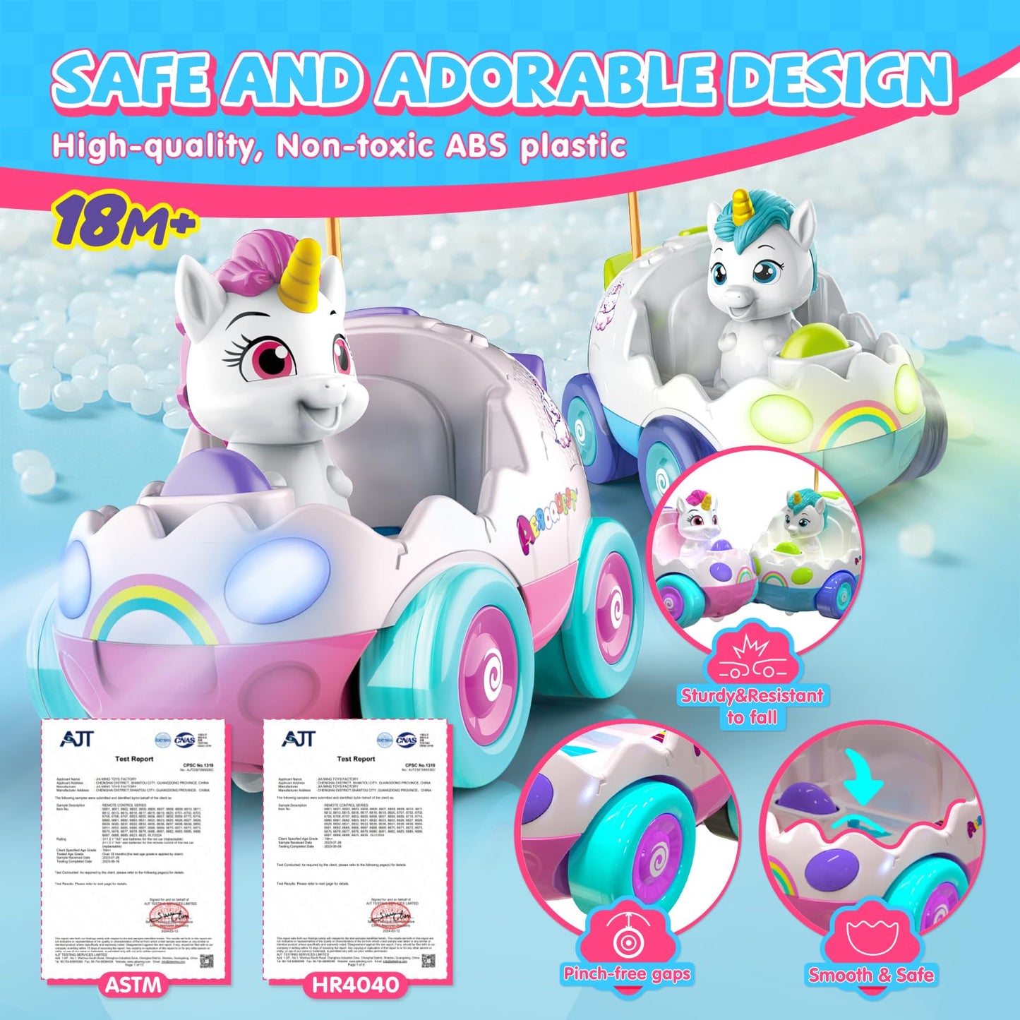AEROQUEST Unicorn Toys for Girls Remote Control Car for Toddlers 1-3 2 Pack RC Cars with LED Lights & Music Toys for Ages 2-4 Birthday Gifts for 4-6 6-8 Year Old (Unicorn)