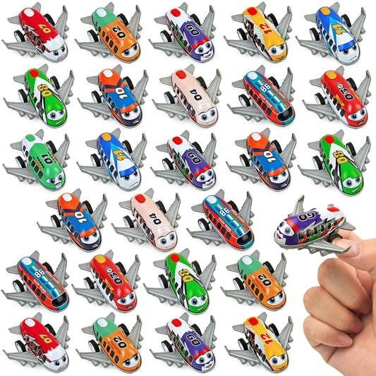 Vileafy 27 PCS Metal Shell Pull Back Airplane Toys for Kids – Cartoon Mini Airplanes with Plastic Base for Party Favors, Classroom Treasure Box Prizes, Goodie Bag Stuffers