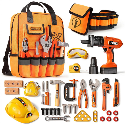Eohemeral 36Pcs Kids Tool Set, Toddler Tool Construction Toys with Belt & Electronic Drill for Boys Girls 3-5, Sturdy Tool Bag Suitable for Outdoor Use