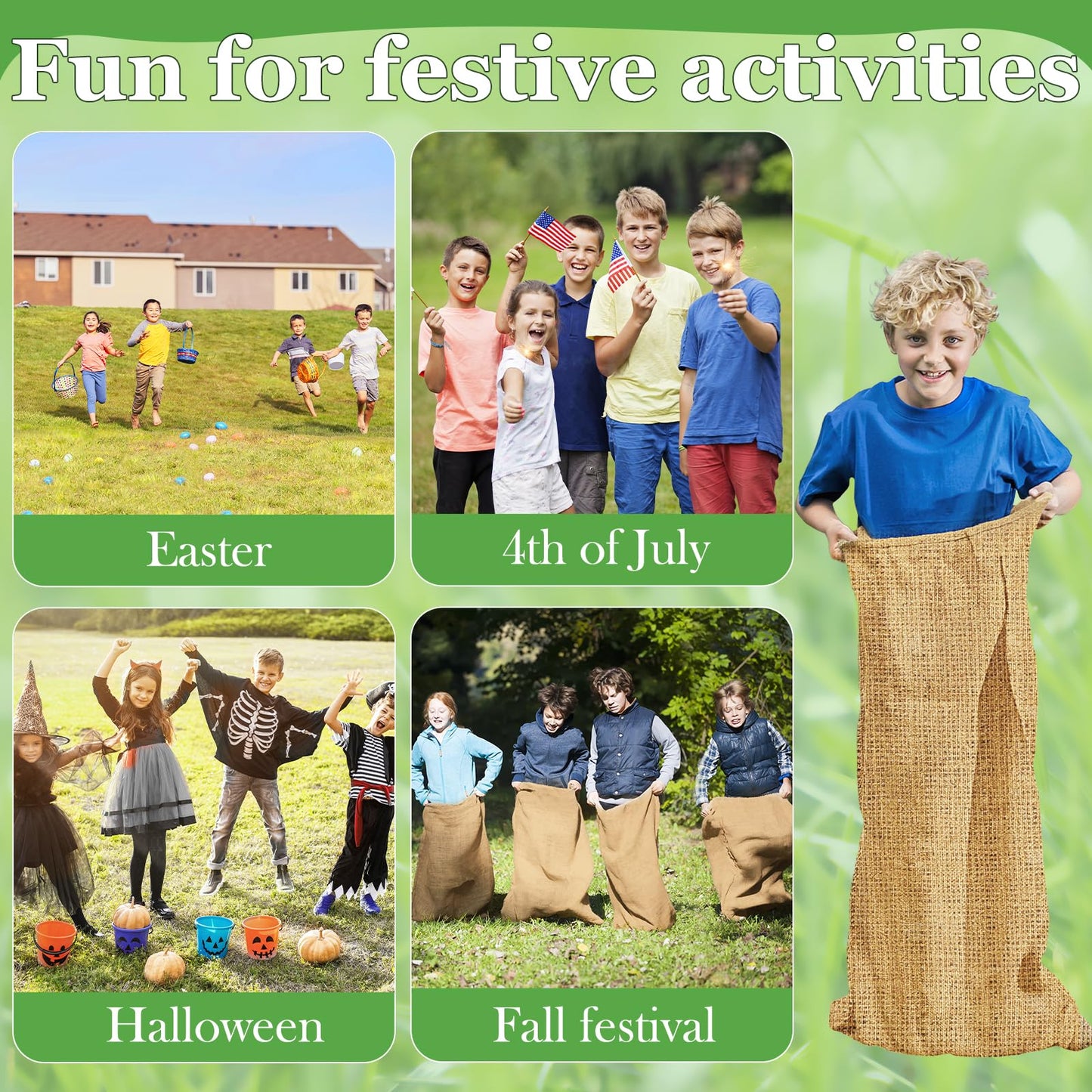 CWLAKON 6 Pack Large Burlap Potato Sack Race Bags for Kids Adults, Field Day Family Reunion 4th of July Easter Halloween Game, Outdoor Camping Picnic Birthday Party Outside Yard Lawn Carnival Games