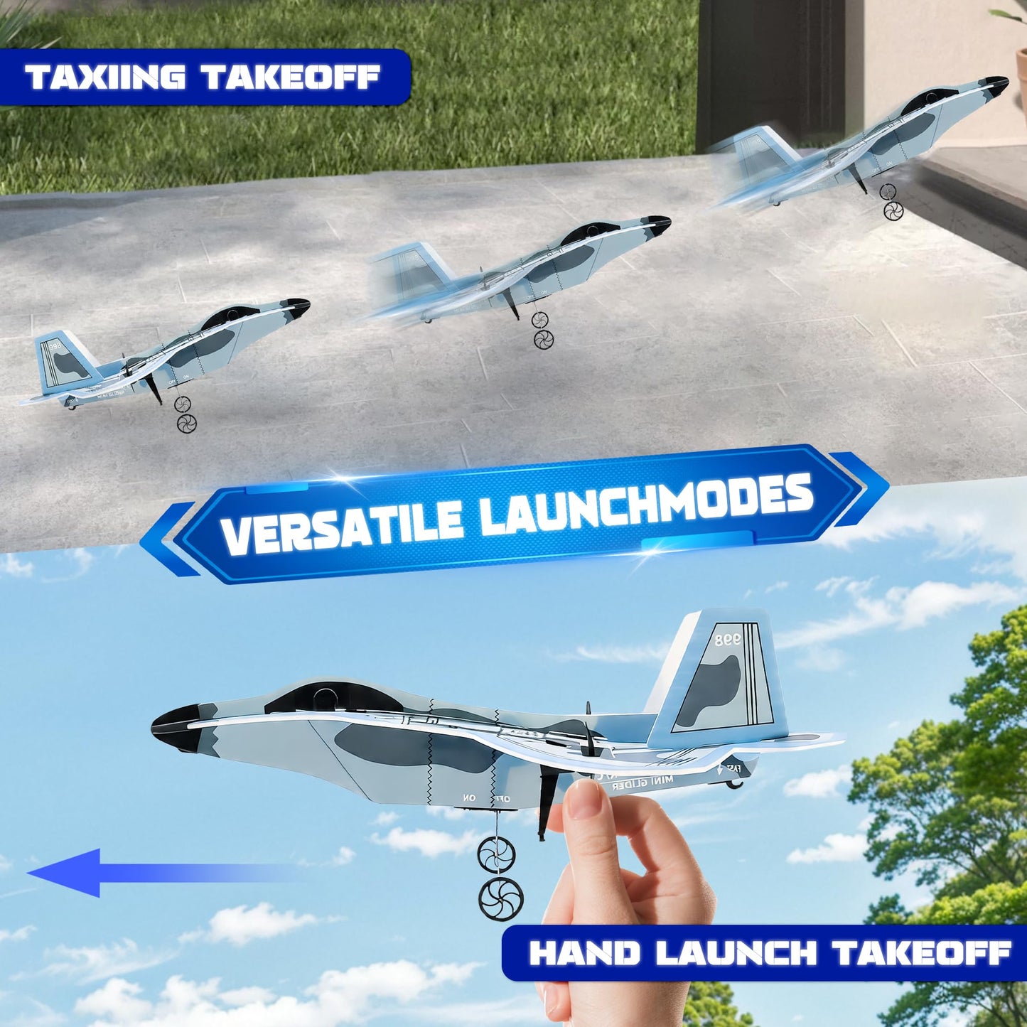 LEFEI Rc Plane, Remote Control Airplane for Boys Kids 6+ Adults Toy Flying Airplane Skyriders Rc Jet Easy to Fly Outdoor Glider for Kids & Beginners (Black-Blue)