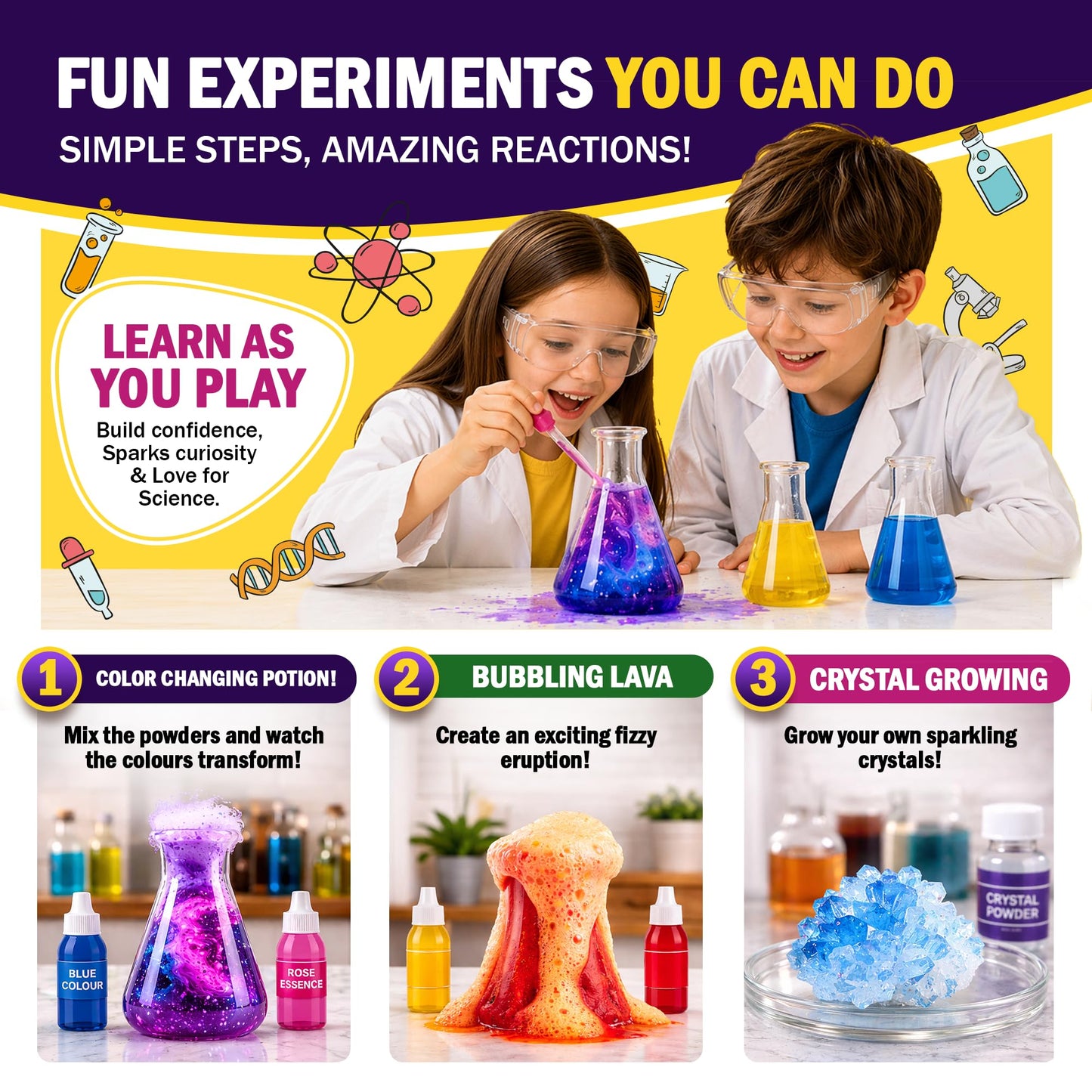 Jim&Gloria Science Kits for Kids Age 5-7 8-12 Year Old Birthday Gifts for Girls Boys, Learning & Educational Toys, Stem Toys, Chemistry Set, Science Experiments for Kids Volcano Projects
