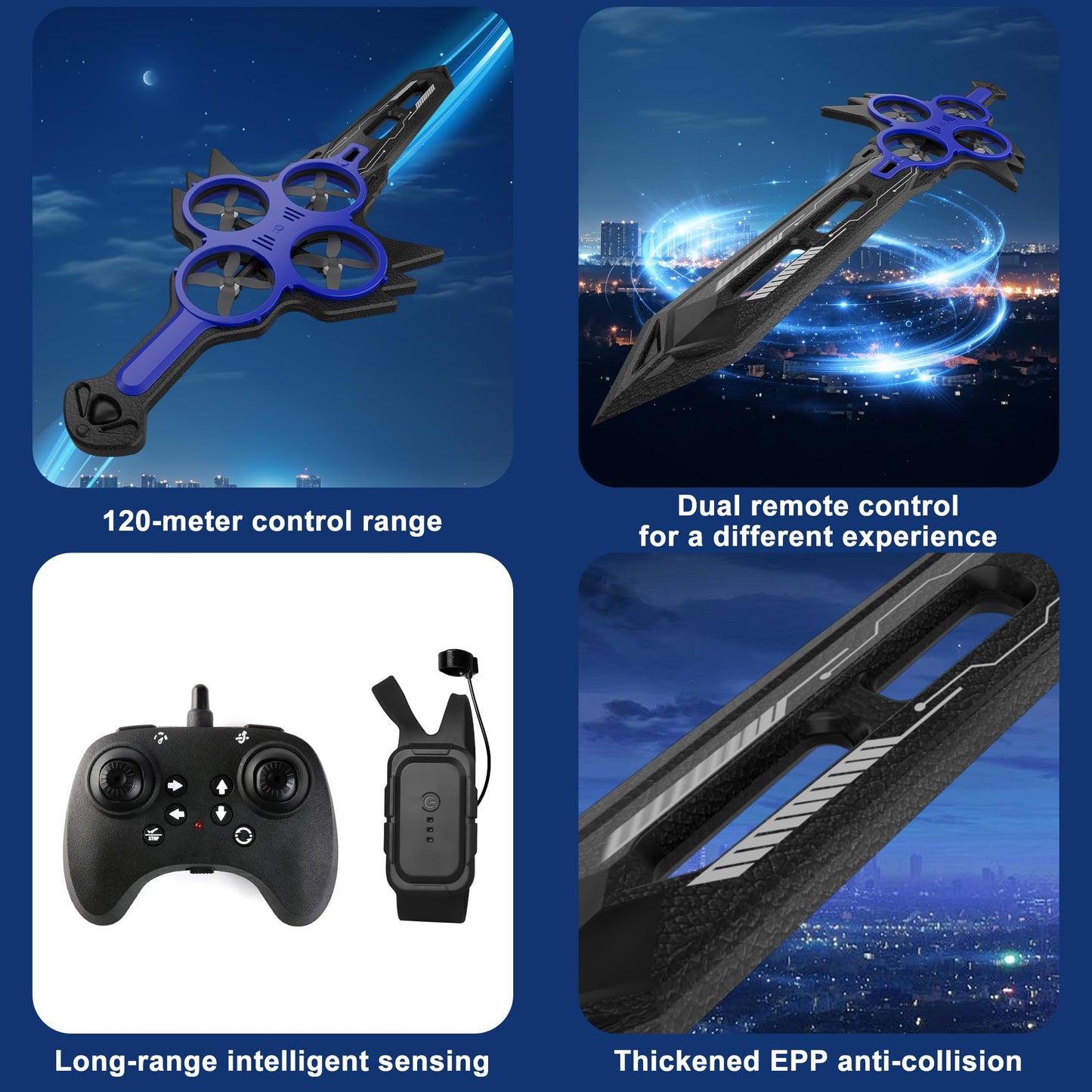 Virellia Flying Sword RC Airplane, Flying Dagger Remote Control Airplane Drone for Kids Adults 8-16, Gesture Control Planes with 360° Flip Fighter Jet Toy, Stunt Roll, Gifts for Kids Boys Girls, Large