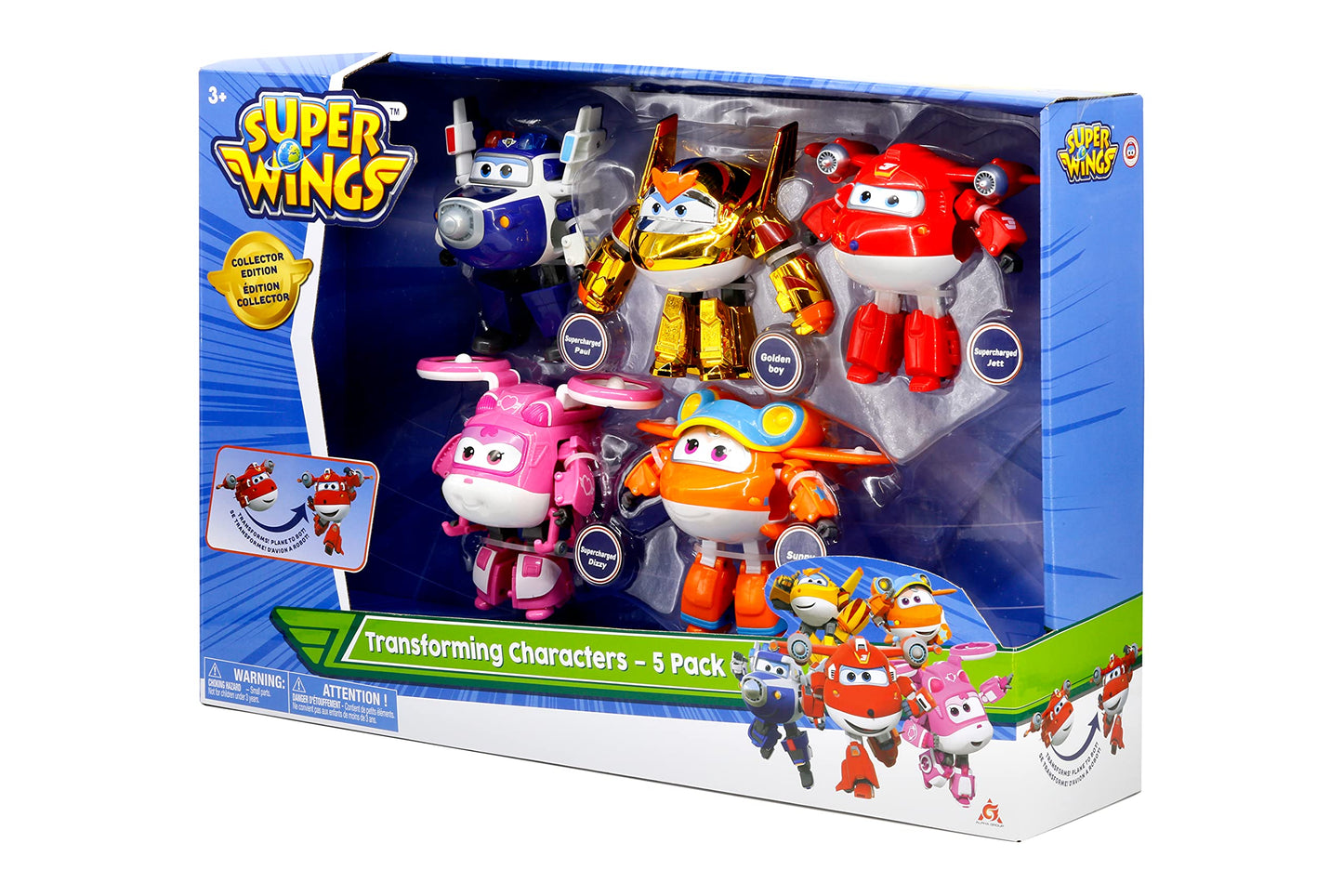 Super Wings 5-Pack, Jett, Paul, Dizzy, Golden Boy & Sunny Transforming Action Figures Toy Planes for Preschool Kids 3-5 Years