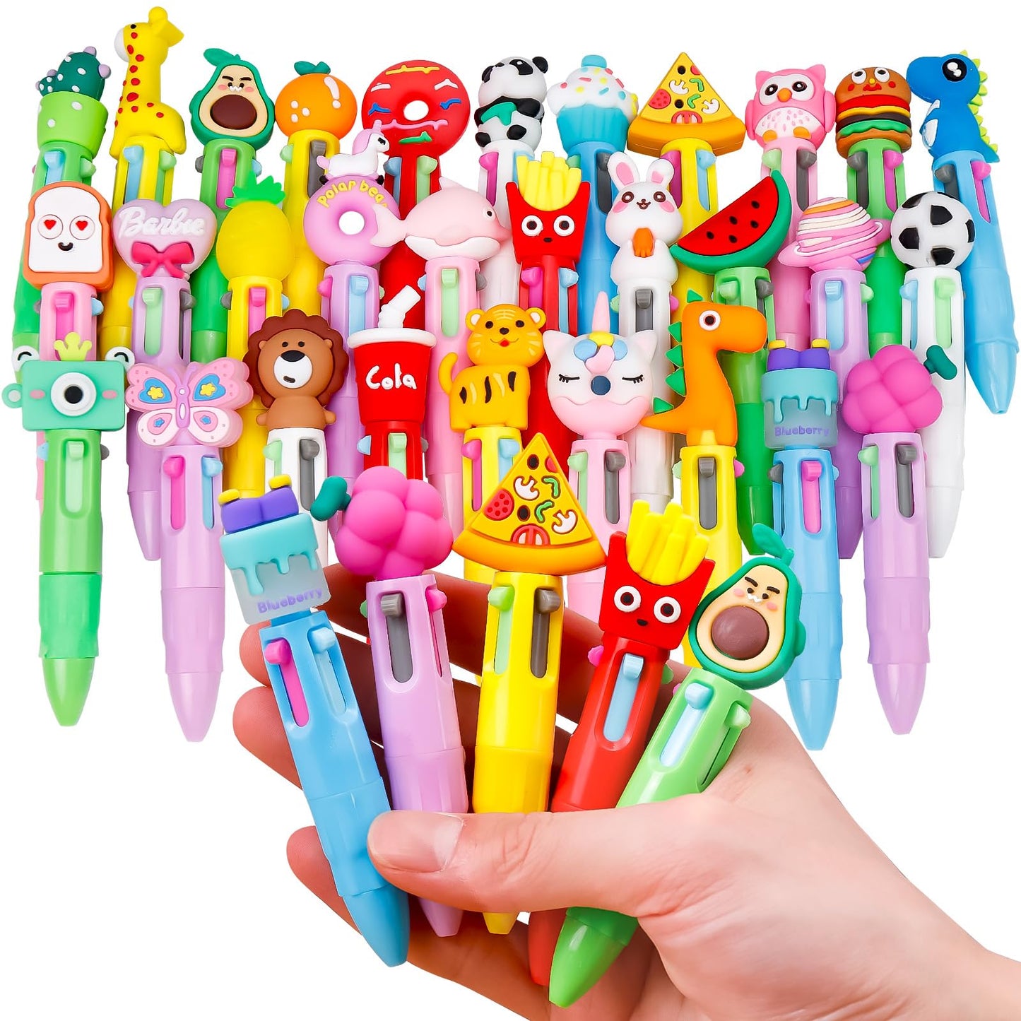LUYI 30 Pcs Mini Multicolor Pens in One 4-in-1 Fun Cute Animals Pens Bulk for Kids, Retractable Kawaii Cool Cartoon Ballpoint Pens for Birthdays Office School Supplies Gifts