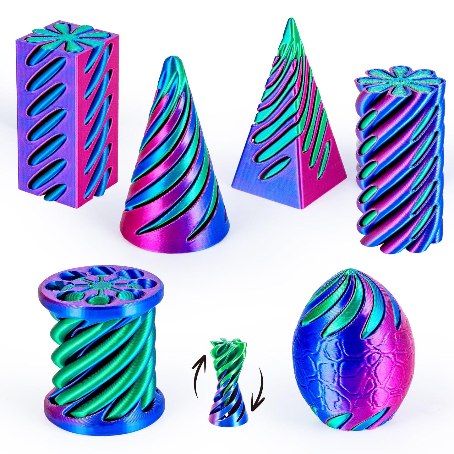 dikale 6 Packs Spiral Cone 3D Printed Fidget Toy Set, Flexible Impossible Cone Pyramid Passthrough Toys for Stress Relief, Fun Desk Deco Relaxing Gift for Kids Adults, Rose Red+Blue+Green