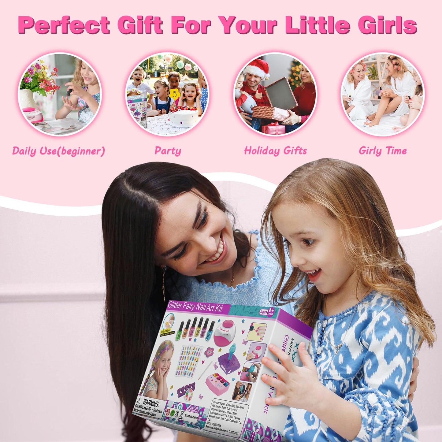 QoQlz Kids Nails Polish Set for Girls with Hair Gem Stamper Kit, Nail Art Kit for Kids Ages 7-12 - Cool Girly Stuff - Birthday Gifts for Girls 6 7 8 9 10 11 12 Years Old