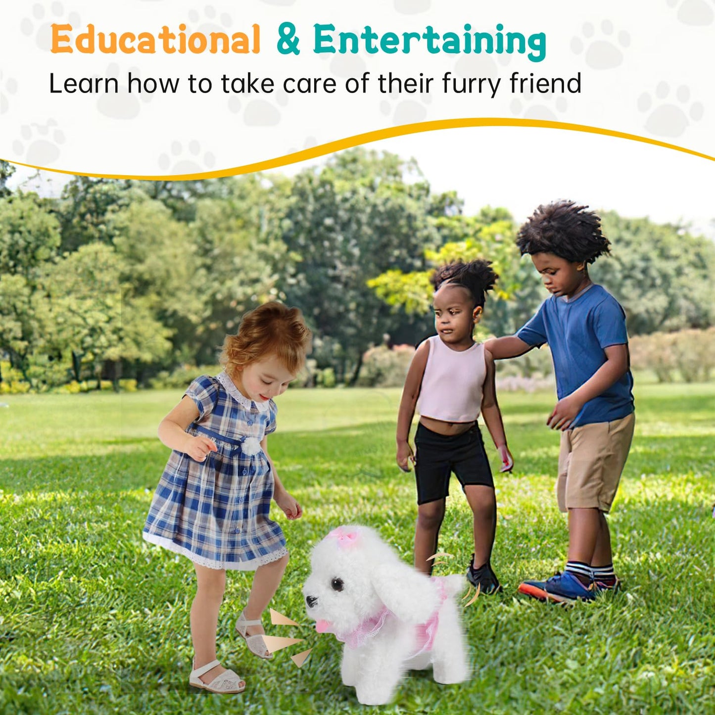 GOBRILLFUN Remote Control Robot Dog, Electronic Plush Puppy Dog Toy, Interactive Toys, Walks, Barks, Shake Tail, Stuffed Animal Gift for Girl and Boy Age 3-6 Year Old (White)