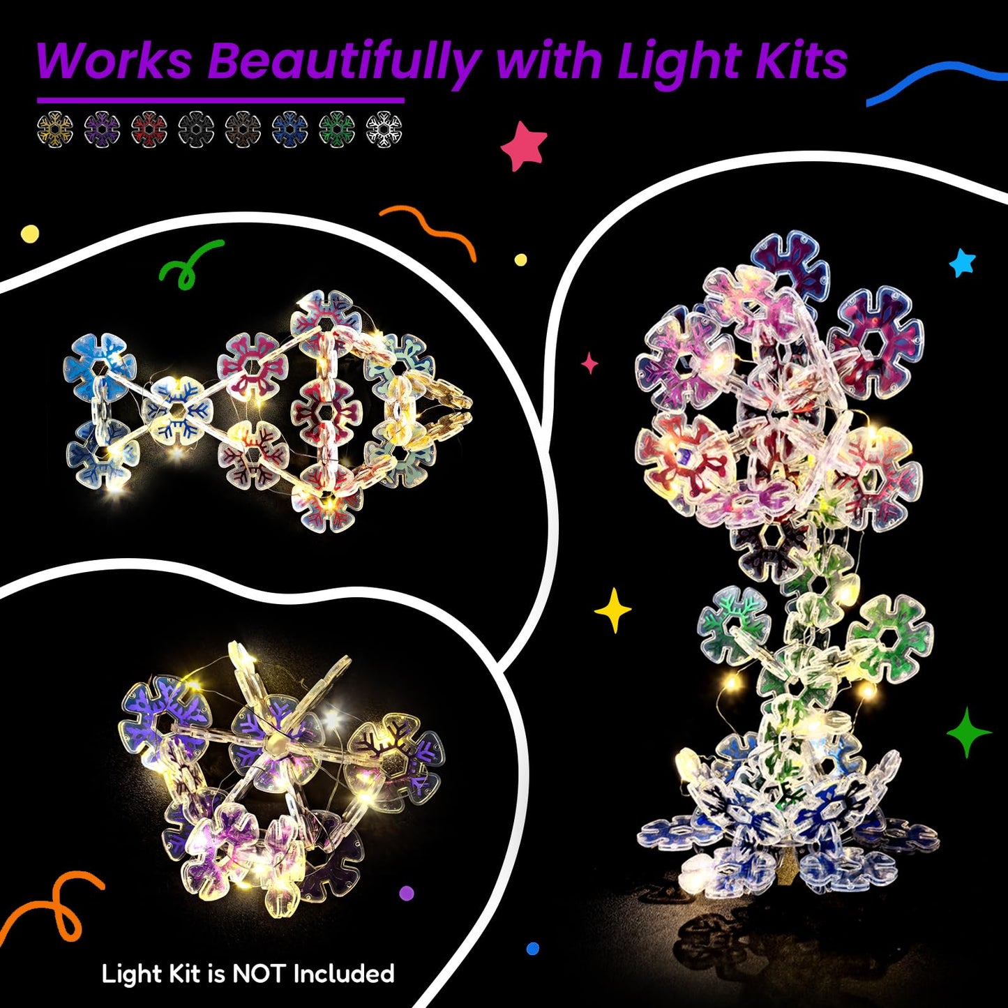 Pleykele Translucent Snowflakes Interlocking Building Chips，360PCS Interlocking Discs, STEM Learning Construction Blocks Toys, Brain Development Playset for Girls and Boys Aged 4+