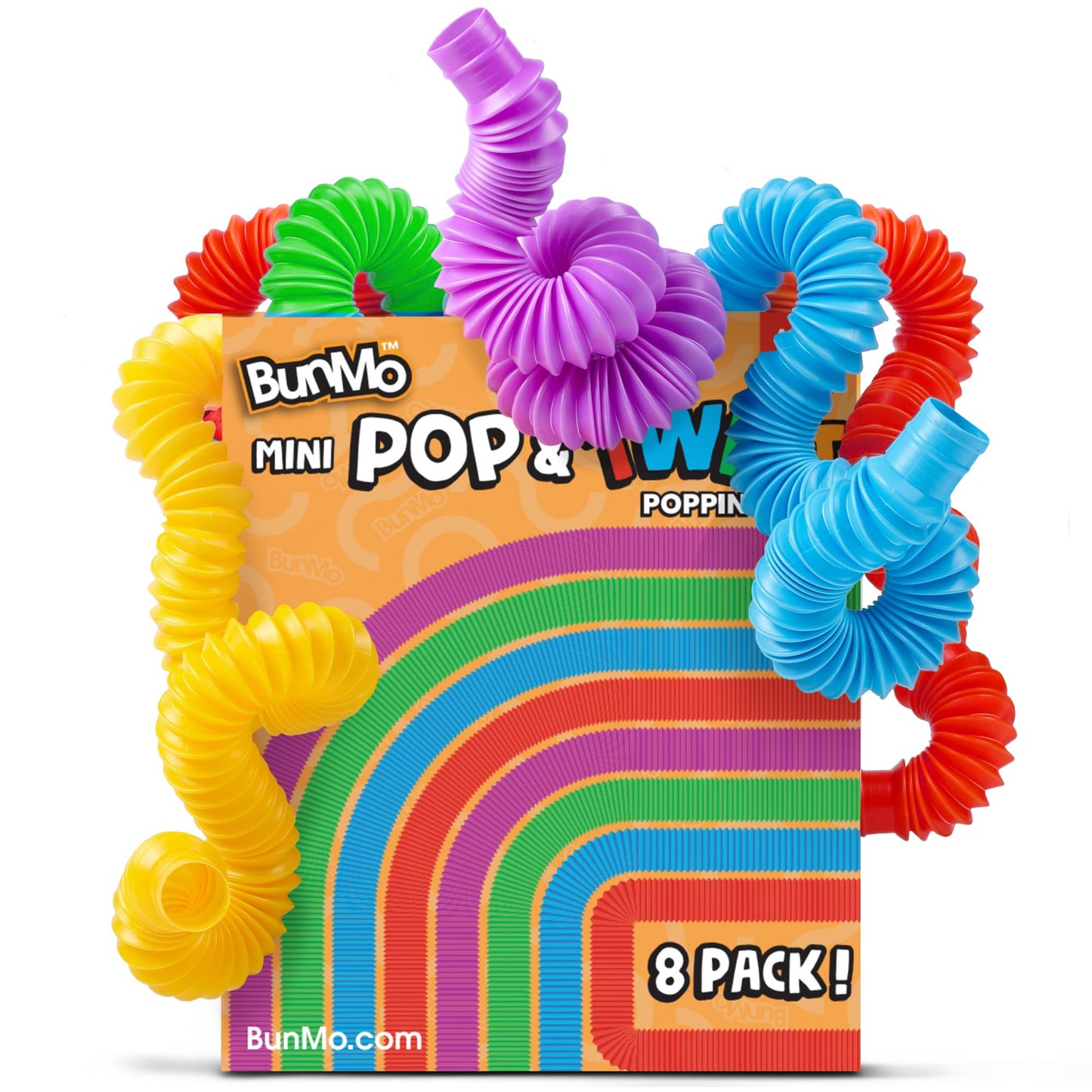 BUNMO Pop Tubes - Sensory Toys - Fidget Toys - Imaginative Play & Stimulating Creative Learning - Hours of Fun for Kids - Tons of Ways to Play - Non-Mouthable Toy 3+ - 8 Pack Small