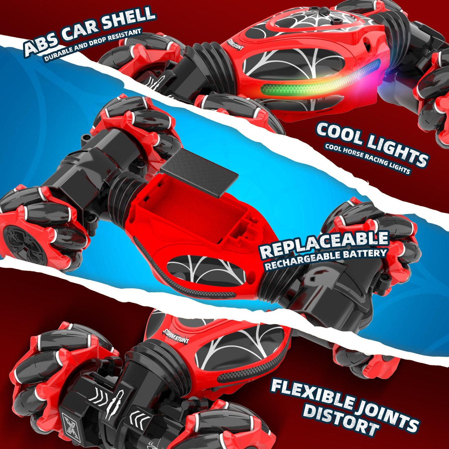 XUERENTECH Spider RC Cars Toys with Body Tires Lights, 2.4GHz Gesture Hand Control Car One-Button Deformation, Fast 360°Rotation Toys Birthday Gifts for 7 8 9 10 Year Old Boys Age 6-12