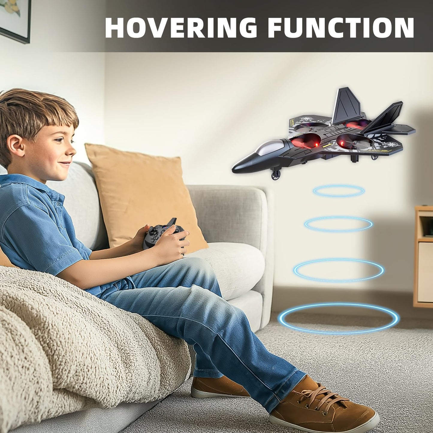 MSKOLER Foam Remote Control Airplane for Kids 8-12, 2.4 GHz RC Plane with Colorful Lights, 360° Flips and Stunt Roll, RC Airplane Toy for Boys and Girls Ages 8-16, Gift for Kids and Adults (Gray)