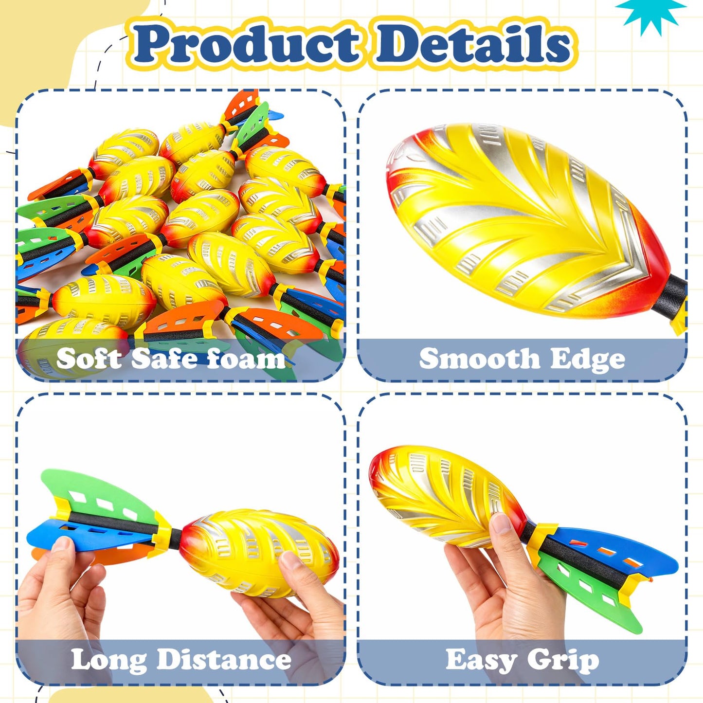 Teyva Daily 24 Pack Foam Missile Footballs with Aerodynamic Tails, 9 in Soft Foam Sports Football, Safe Throwing Ball Toys for Kids Dog Outdoor Game Backyard Beach Pool Play