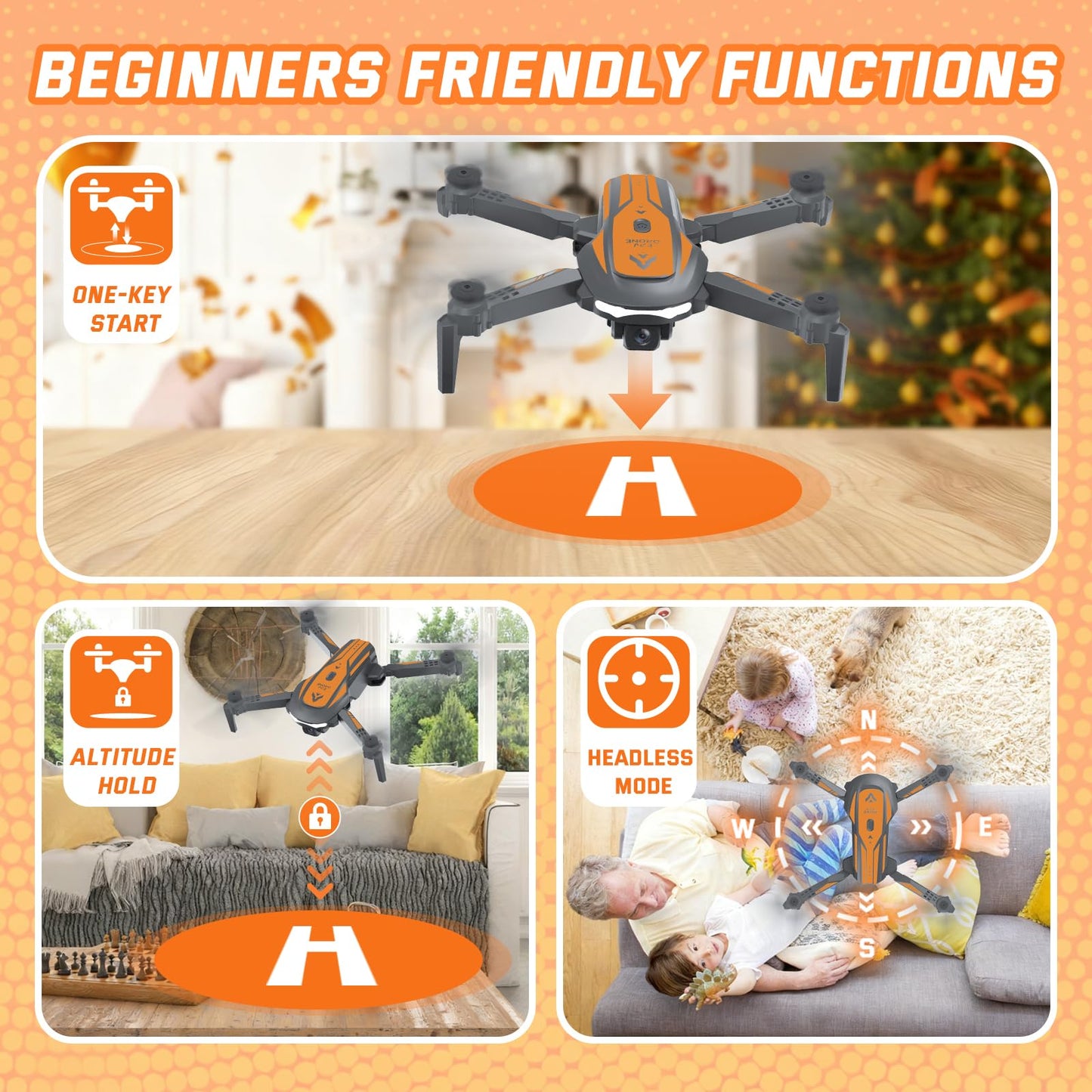 Drone with Camera for Kids Adults, Mini Foldable FPV Drones Remote Control Helicopter, RC Quadcopter with 1080P Live Video Camera, Gestures Selfie, One Key Start,2 Batteries, Toys/Gifts for Boys Girls