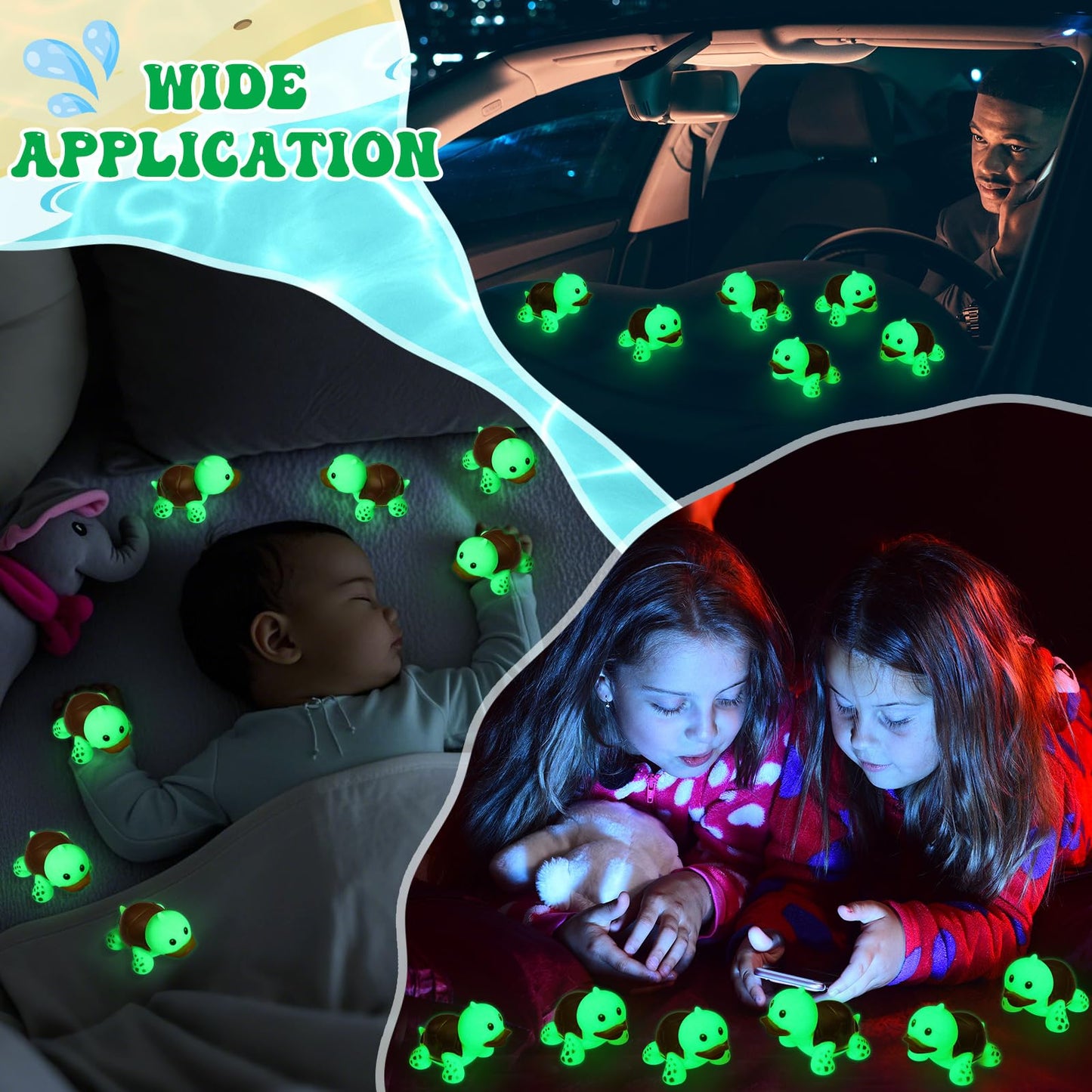 HyDren 50 Pcs Rubber Turtle Duck Glow in The Dark Cute Duck Bulk Mini Squeaky Rubber Toys Floating Bathtub Favors Gifts for Sea Carnival Valentine's Day Beach Party Decor(Green)