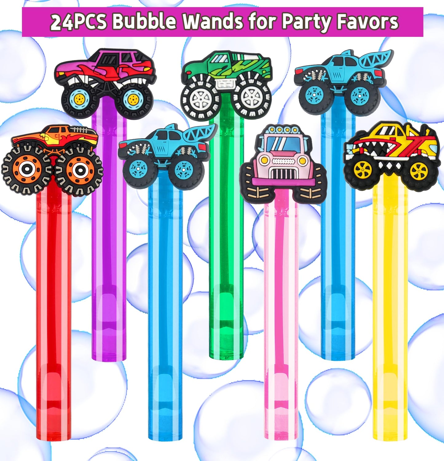 24Pcs Truck Bubble Wands for Birthday Party Favors Decorations, Durable Truck Bubble Toys for Kids Pinata Goodie Bag Stuffers & Classroom Prizes