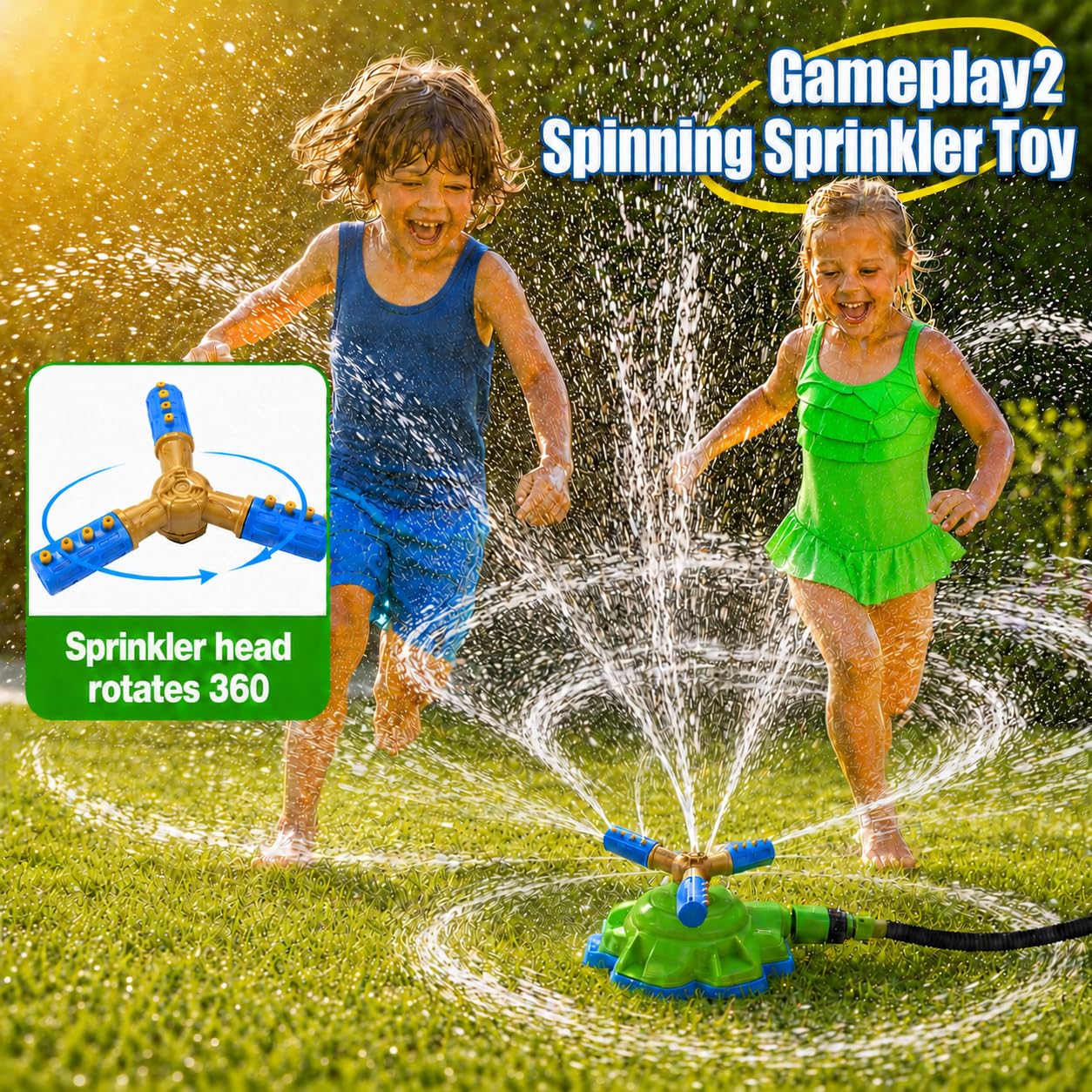 JKJRJJ 4-in-1 Water Sprinkler Toy for Kids,Backyard Outdoor Water Toys with Water-Spraying Rocket, Baseball Game, Rocket Launcher, Spinning Spray,Summer Yard Water Toys for Boys Girls Ages 4-12