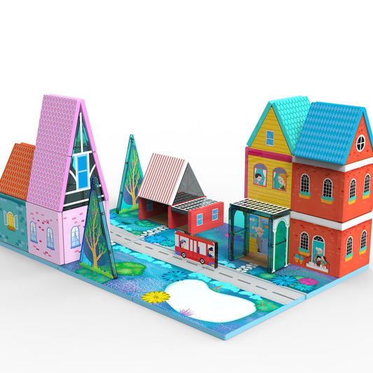 Magnetic Tiles Toy Set for Kids with 6 Large Square , Magnetic Blcok Fairytale Town Set, Magnetic Building Blocks with Road, Large Expansion STEM Building Magnet Toys for Ages 3-5 4-8 5-7 Boys Girls