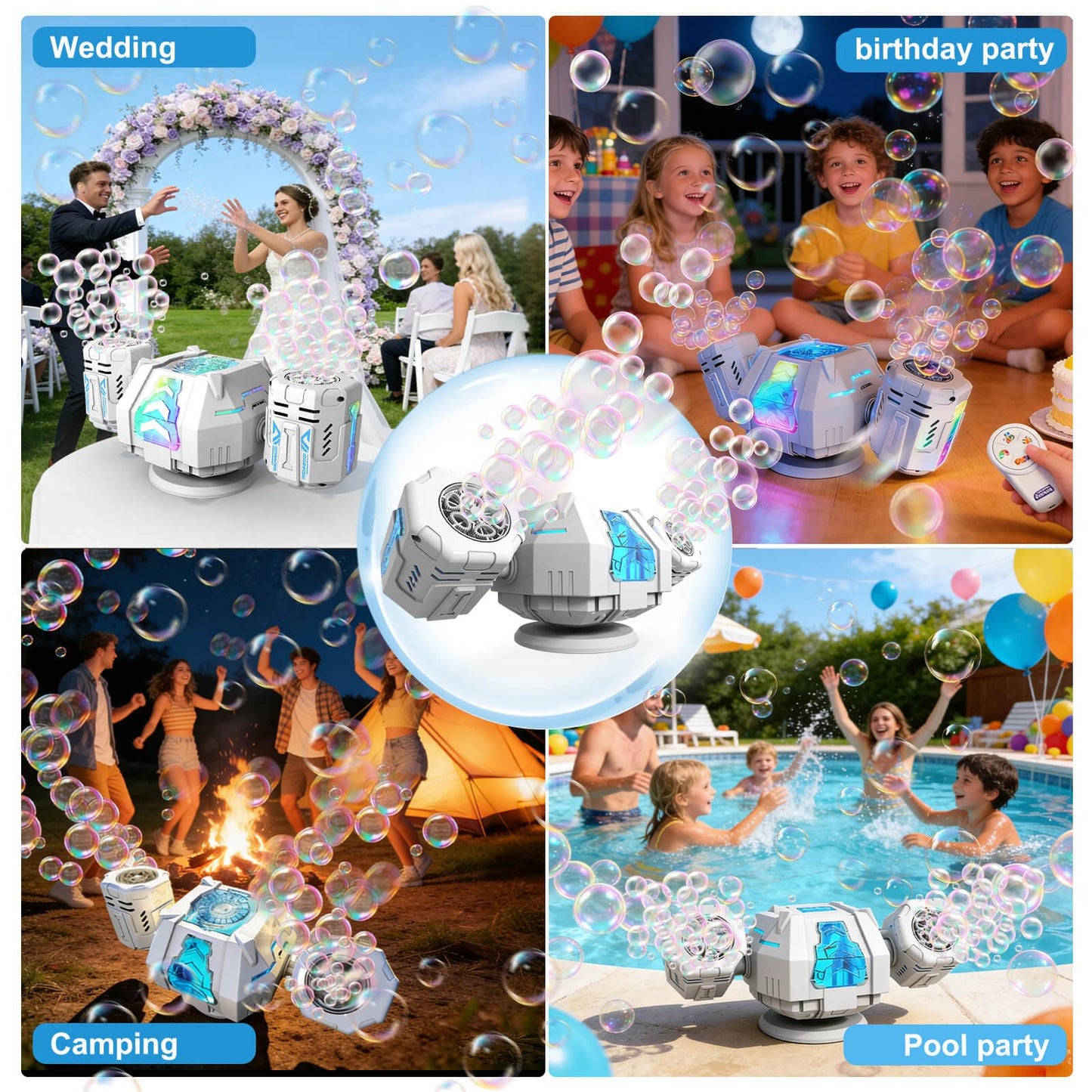 Dolanus Bubble Machine - Rechargeable, RGB, Rotation & Remote Control - Bubbles for Kids Toddlers 1-3 - Outdoor Outside Backyard Summer Toys for Ages 2 3 4 5 Year Old- Birthday Party Wedding Gifts