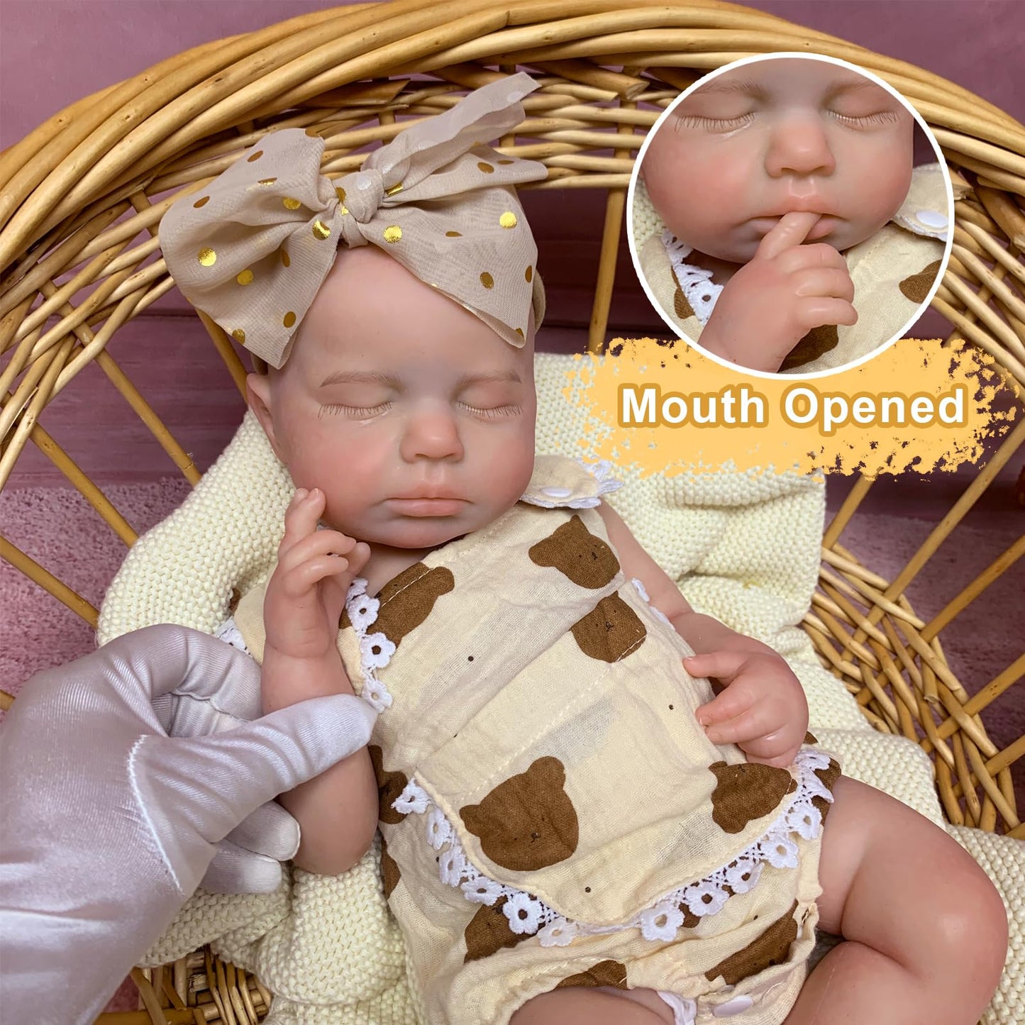 Yokyyi 18 inch Silicone Baby Doll Lifelike Reborn Dolls Full Body Eyes Closed Sleeping Realistic Handmade Girl Mouth Opened for Kids Ages 3+ & Collectors