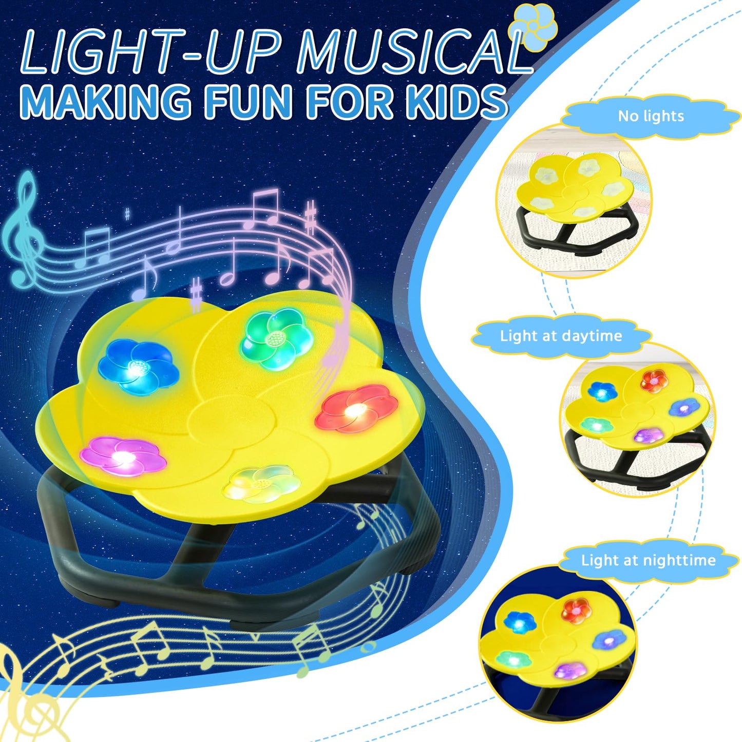 APUFSKO Sensory Spinning Chair for Autistic Kids Sensory Swivel Chair Sit and Spin Autism Spinning Seat for ADHD Children & Toddlers Training Body Coordination & Balance with Lighting & Music(Yellow)