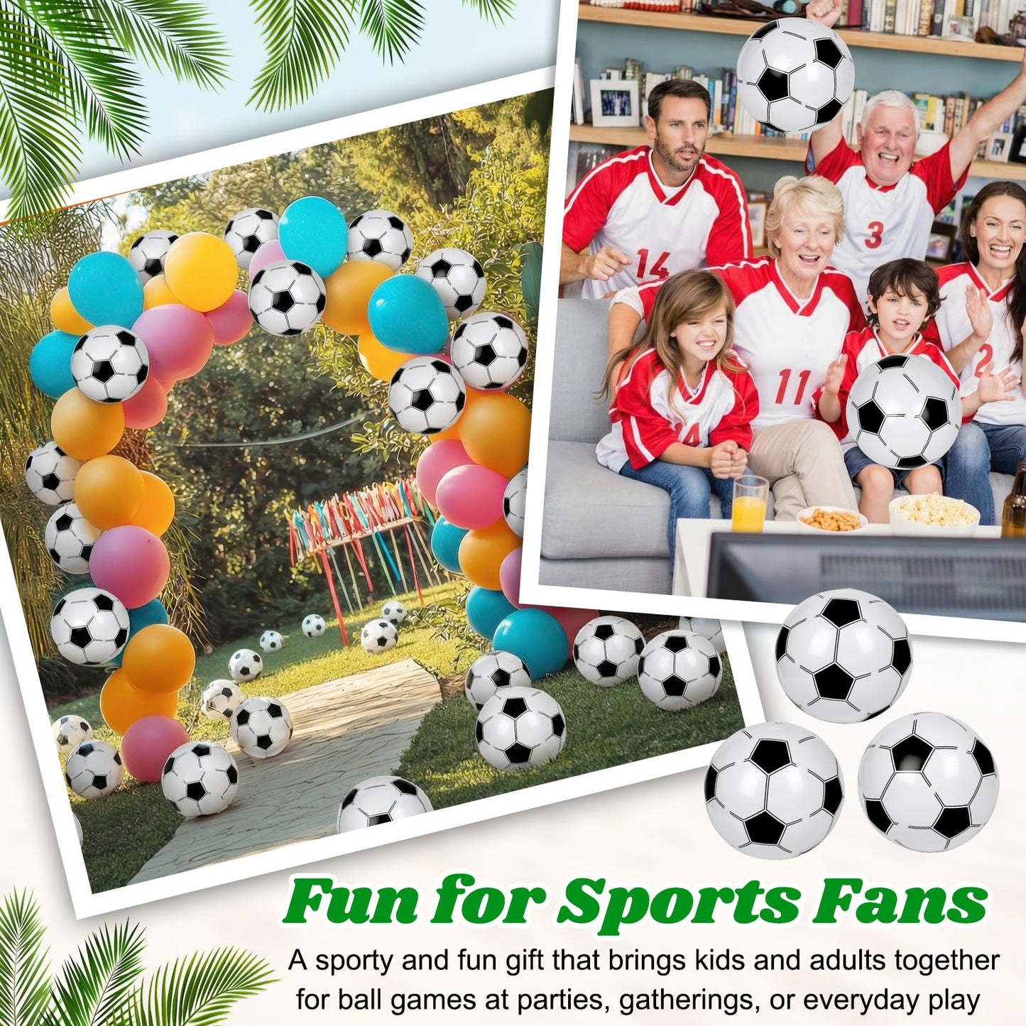 Mototo 60 Pack Inflatable Soccer Beach Balls Bulk, 16 Inch Blow up Soccer Beachballs Inflatable Balls for Indoor Outdoor Summer Beach Pool Super Bowl Themed Sport Game Decoration Birthday Party Favor