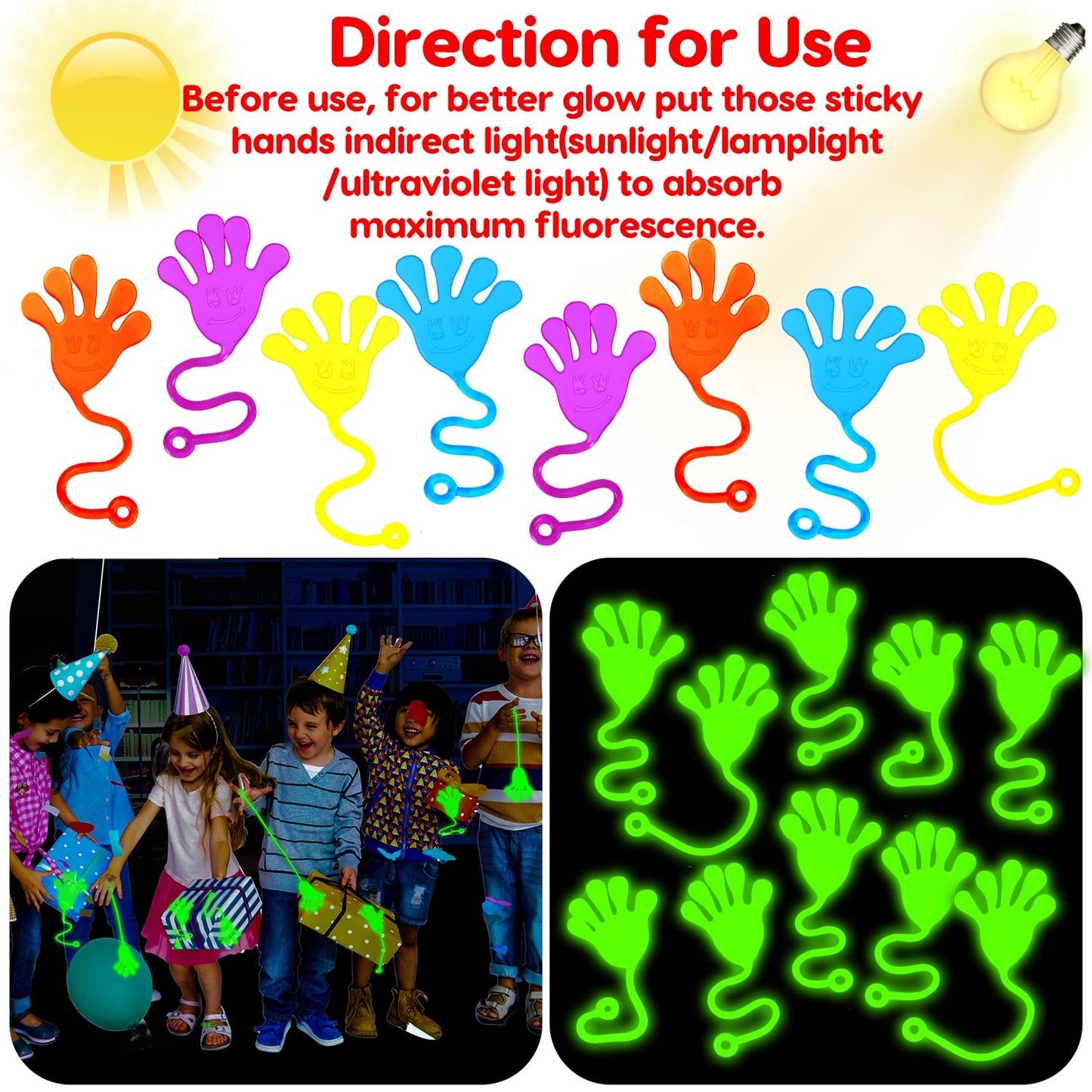 Thremhoo 30PCS Glow in the Dark Sticky Hands Party Favors for Kids Birthday Supplies Goodie Bag Stuffers Easter Egg Fillers Classroom Treasure Box Toys Carnival Prizes Bulk Treat Trinkets Pinata Stuff