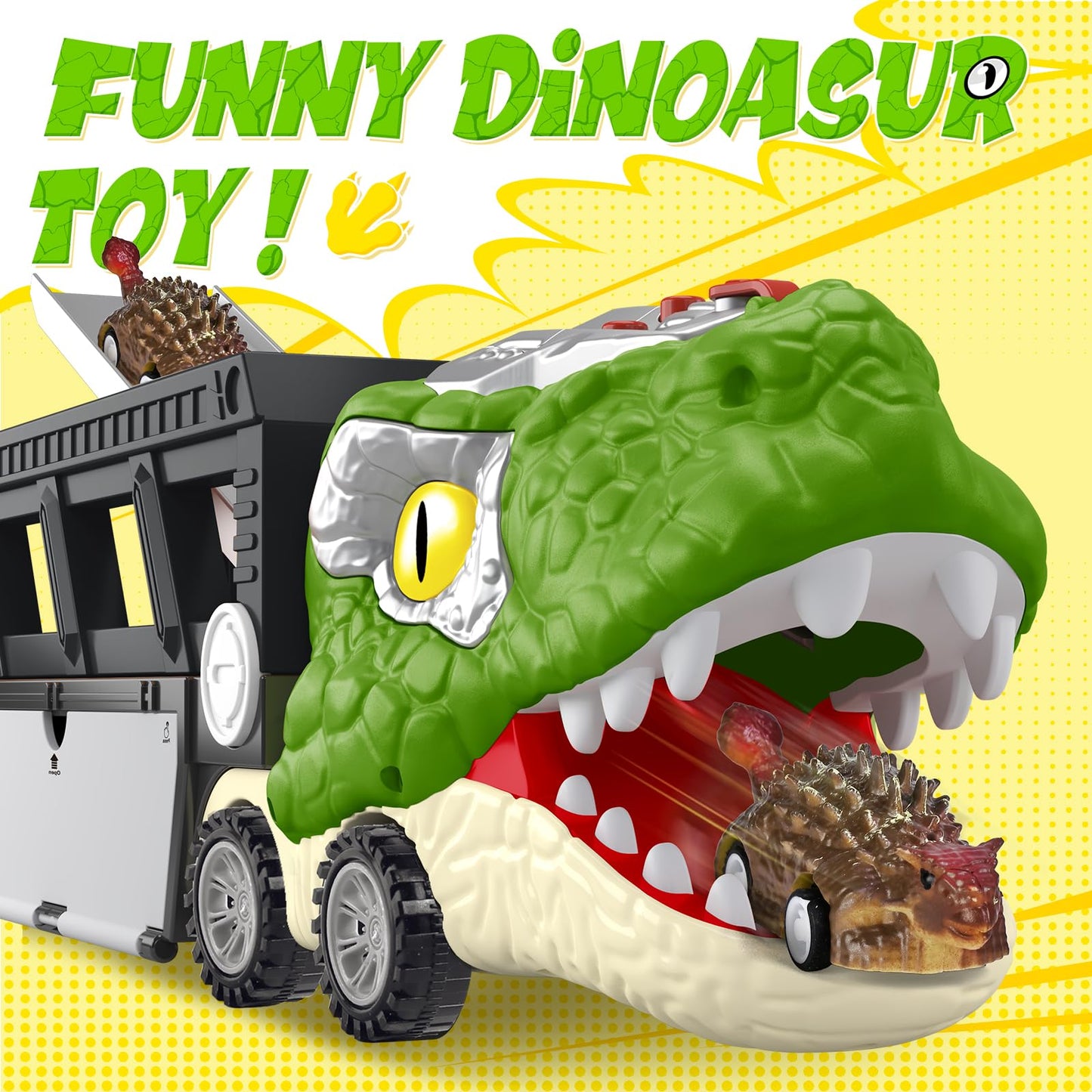 Dinosaur Toys for Kids Age 3-5 5-7, 17 Inch Big Dinosaur Truck with Sounds & Lights & Spray for Boy, Dinosaur Truck Carrier with 10 Mini-Cars, Xmas Birthday Gifts for Toddlers 3 4 5 Year Old