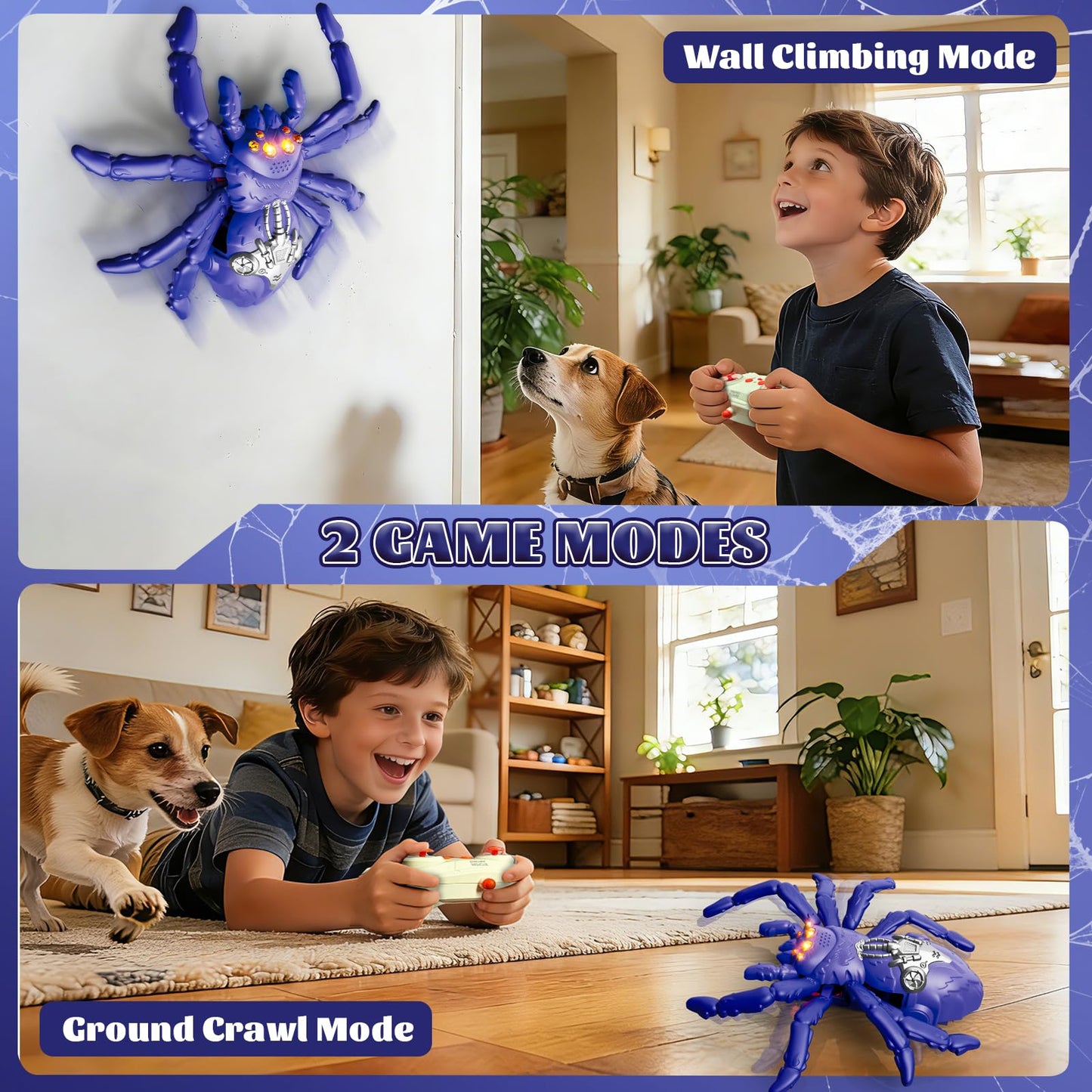 Cooldele Wall Crawling Spider, Rechargeable Remote Control Robot Toy for Kids with LED Eyes and 360° Stunts, Wall Climbing Funny Prank Toys Birthday Gifts for Boys & Girls Ages 3-5 4-6 7-8 (Blue)