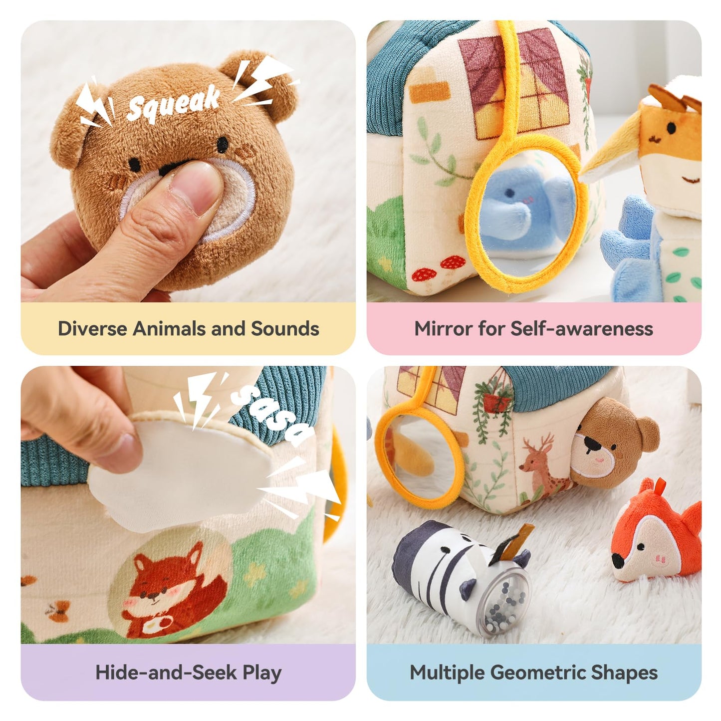 Youuys Baby Toys 6-12 Months Toys （ Montessori Toys Baby Tissue Box Sensory Toys & Jungle Soft Stuffed Animal Set with Rattle） - Toddlers Sensory Montessori Toy for 6 12 18 Months