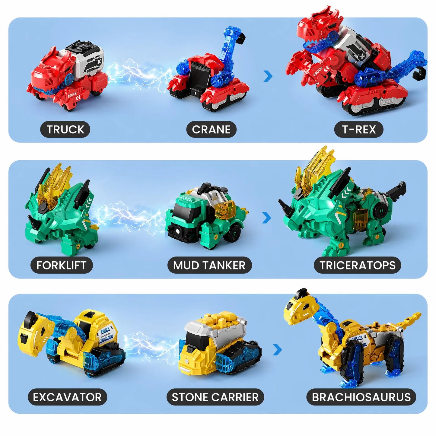 Dimoarch Magnetic Dinosaur Transforming Robot Toys, 6-in-1 Dino Construction Trucks for Kids, Magnetic Car Toys for Boys Girls Age 3 4 5 6 7 8, STEM Educational Christmas Building Gift