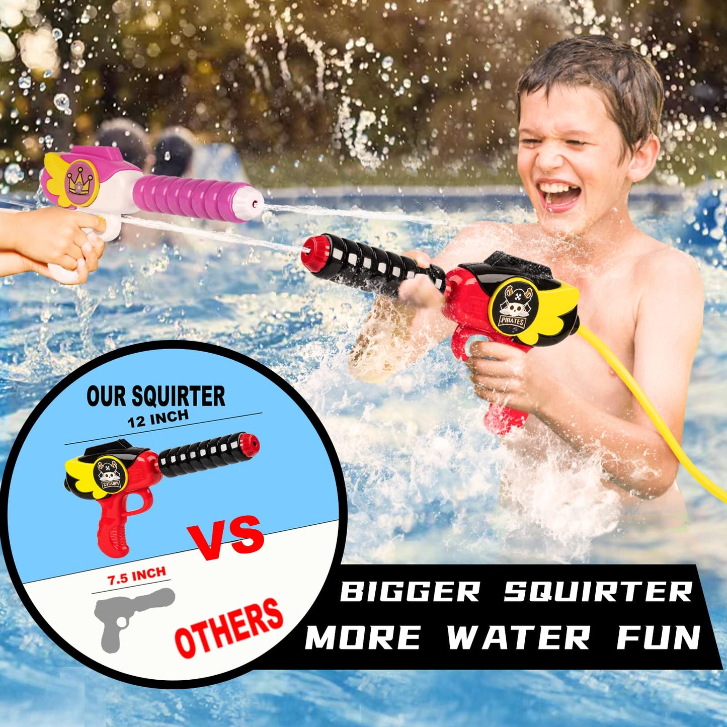 2 Pack Toddler Pool Floats with Squirt Gun, Inflatable Pool Toys for Kids, Pink Flower Princess Floaties for Girls, Blow up Pirate Ship Pool Floats for Child，Baby Water Float Summer Pool Game Toys