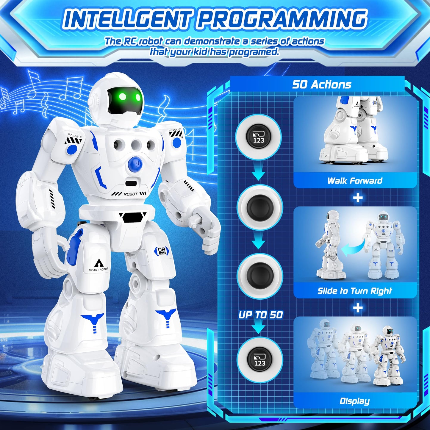 BAZOLOTA Robot Toys for Kids, Programmable Remote Control Robot with Walking, Sliding, Singing and Dancing, RC Gesture Sensing Control Smart Robots for Age 3-12 3-5 Kids Christmas Birthday