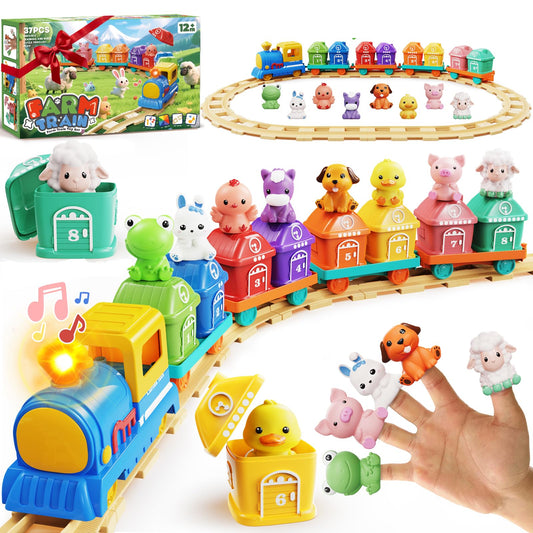Toddler Boy Girl Toys 1-2-3, Train Set for Toddlers 2-4 with Music & Light, Toys for 1 2 3 Year Old Boy Girl, Counting Matching Sorting Montessori Learning Toy, 1 2 3 Year Old Boy Girl Birthday Gifts