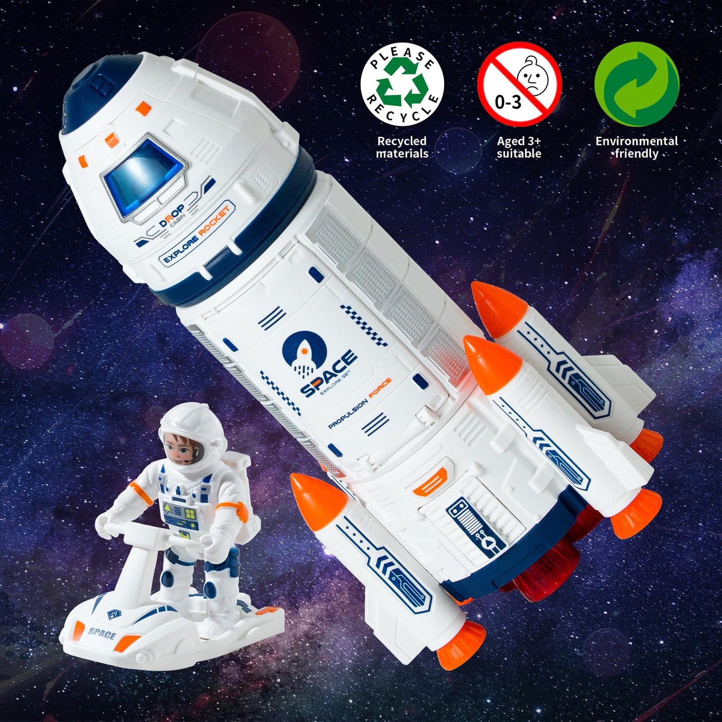 Wbzle Space Rocket Toys, Rocket Ship with Astronaut Toy for Educational, Concentration, Learning Rocket Fun Space Gifts, for Space Exploration, Knowledge Toys for Kids 3-5