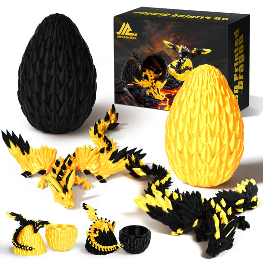 Impossmaker 3D Printed Fly Dragon Egg, Prefilled Easter Eggs Basket Stuffers, Cool Articulated Easter Dragon Gifts Toys, 3D Printer Animals Fidget Dinosaur Toys for Boys Kids Teen (2 Pack)